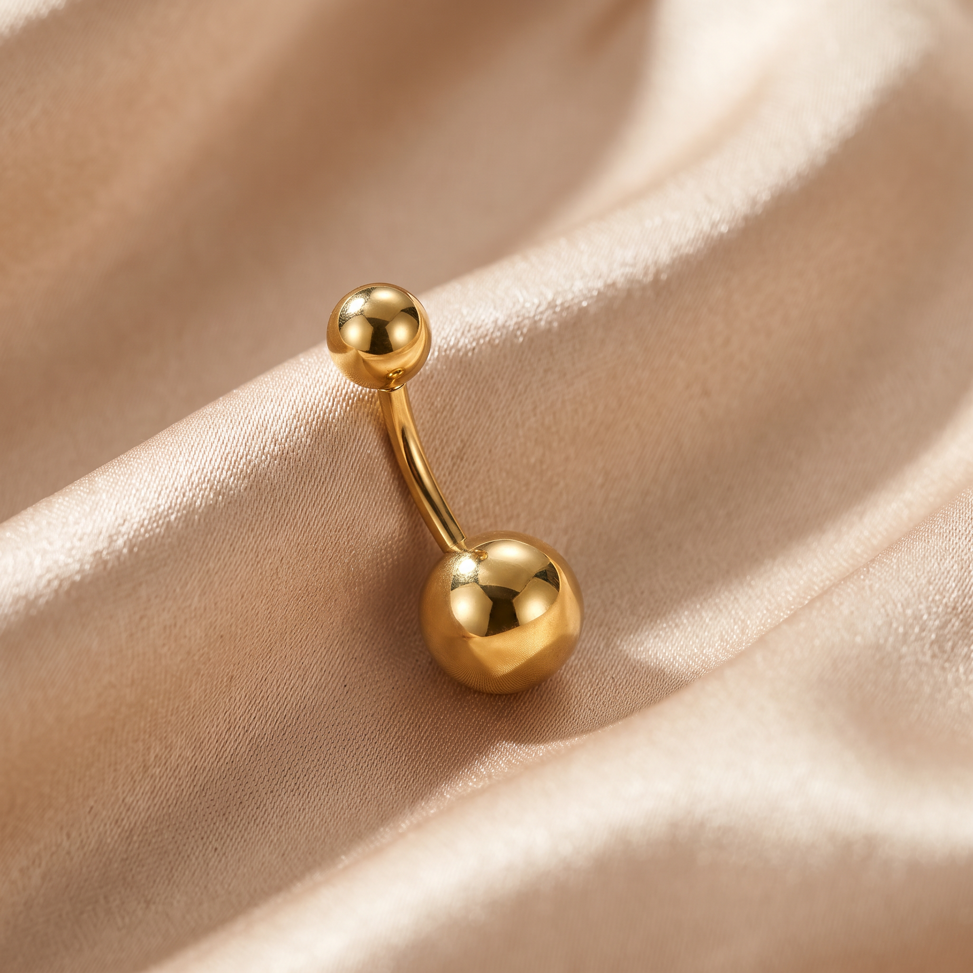 Classic Titanium belly button ring in gold 8 mm on champagne satin — G23 titanium 14G