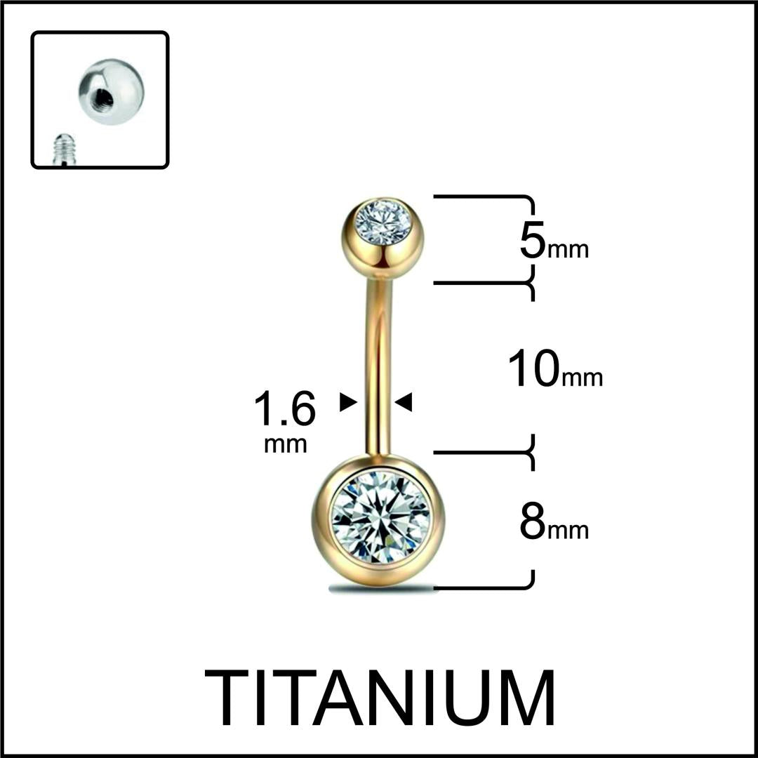 Color Gem belly button piercing ring in gold crystal — implant-grade G23 titanium 14G