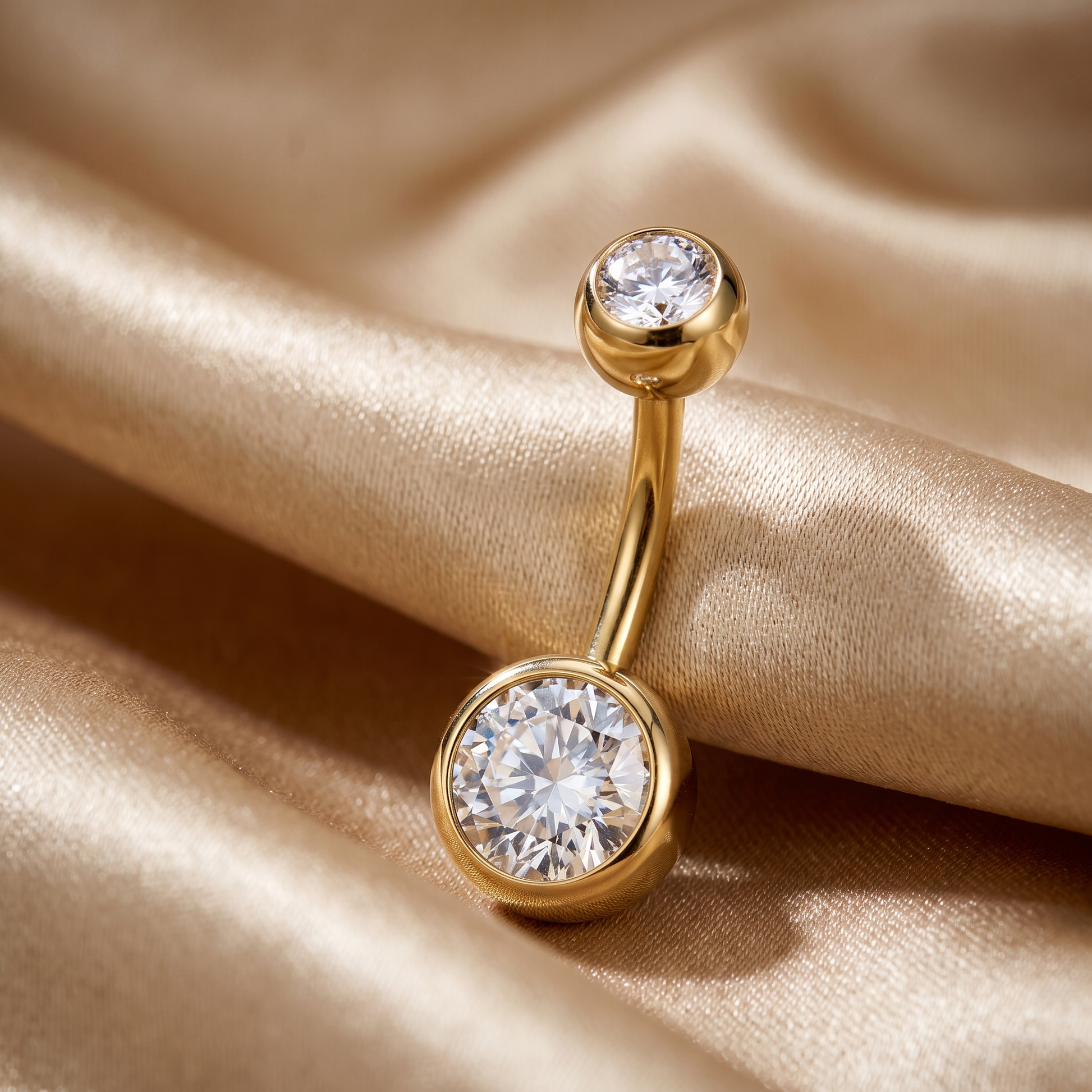 Color Gem belly button ring in gold crystal on champagne satin — G23 titanium 14G