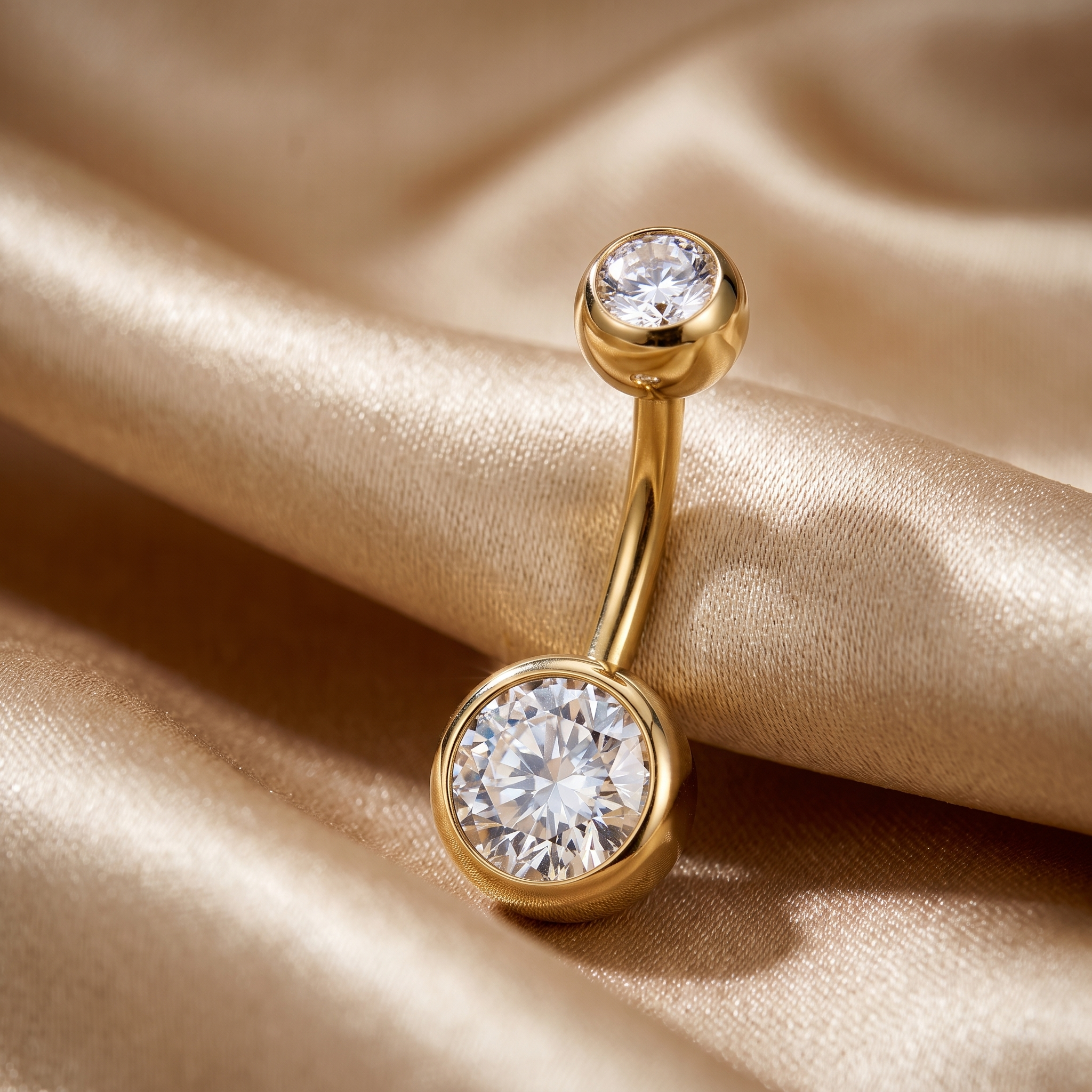 Color Gem belly button ring in gold crystal on champagne satin — G23 titanium 14G