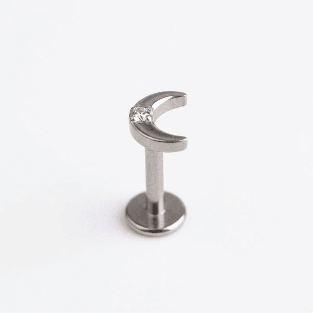 Double Helix Ear Piercing - Silver 16G titanium crescent