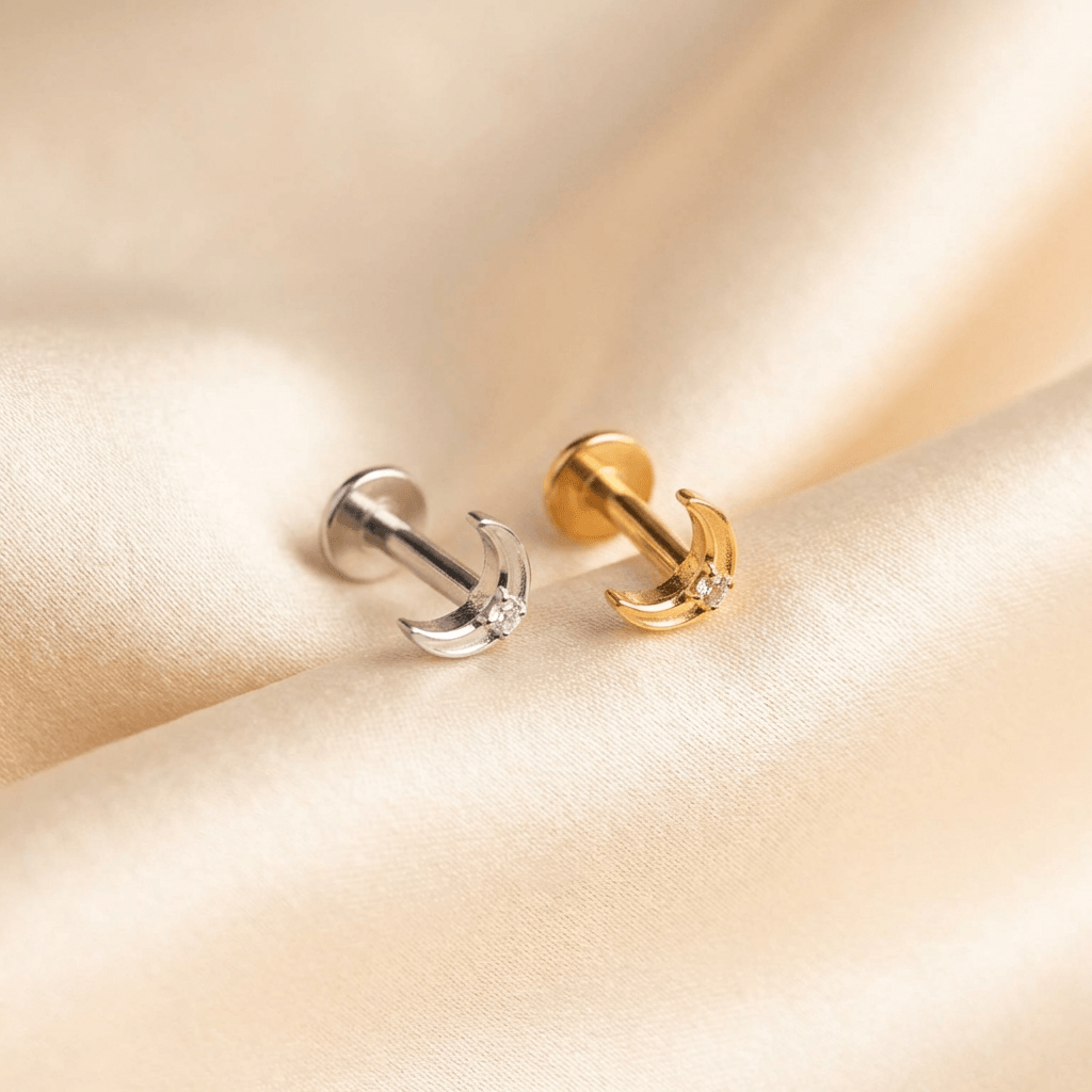 Double Helix Ear Piercing - Silver and gold titanium