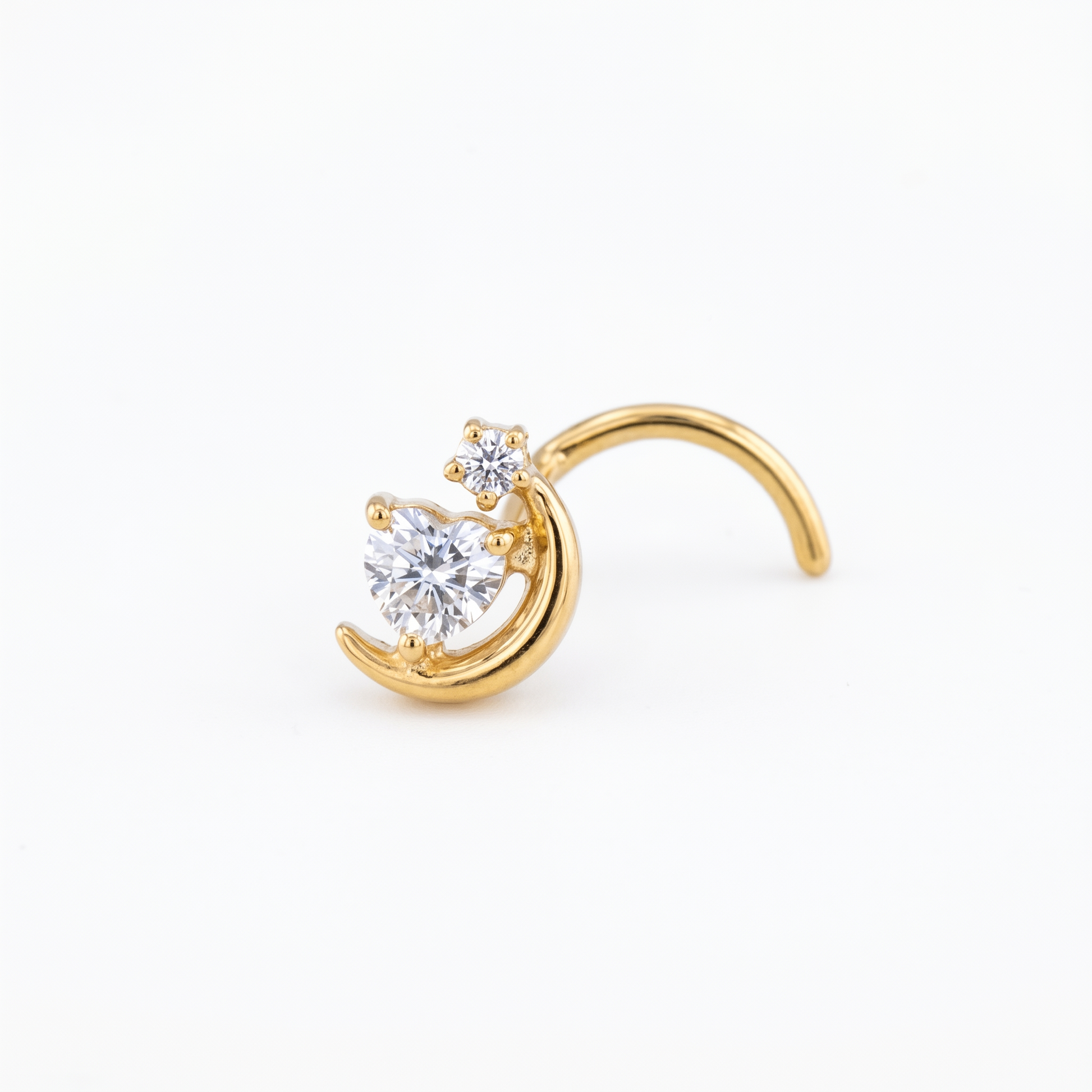 crescent moon nose stud in gold on a white background — G23 titanium 20G