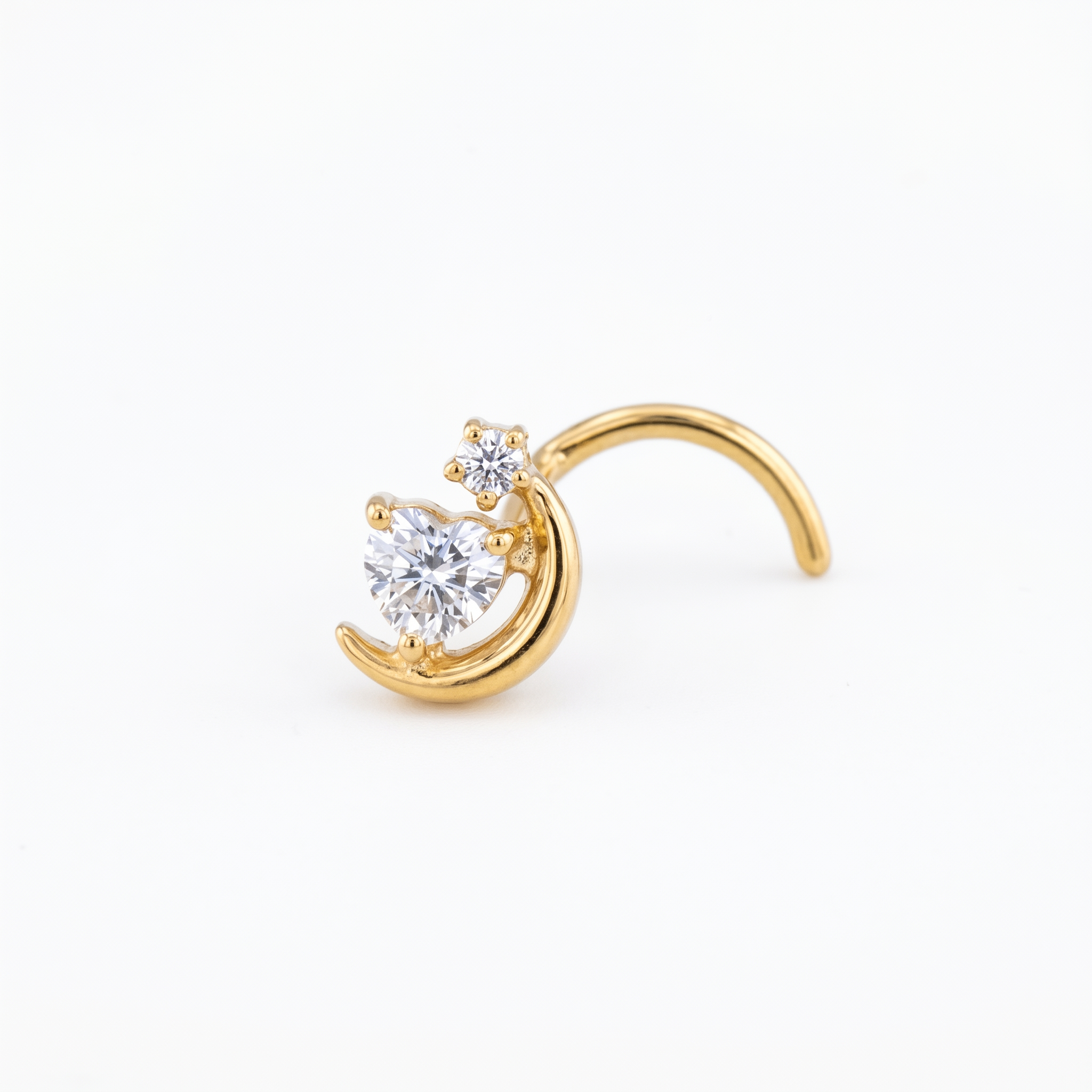 crescent moon nose stud in gold on a white background — G23 titanium 20G