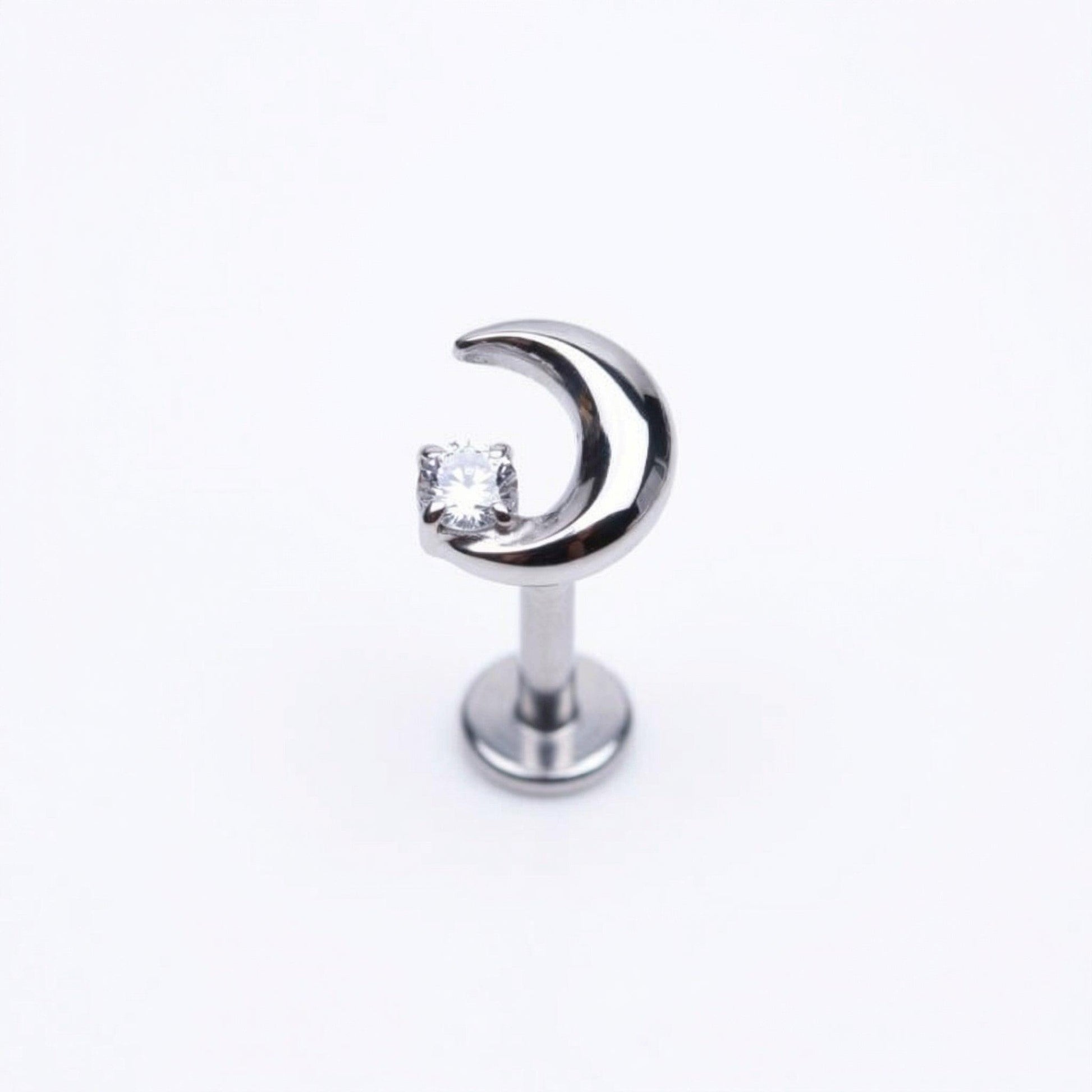 Crescent Front Helix Piercing - Single silver crescent moon