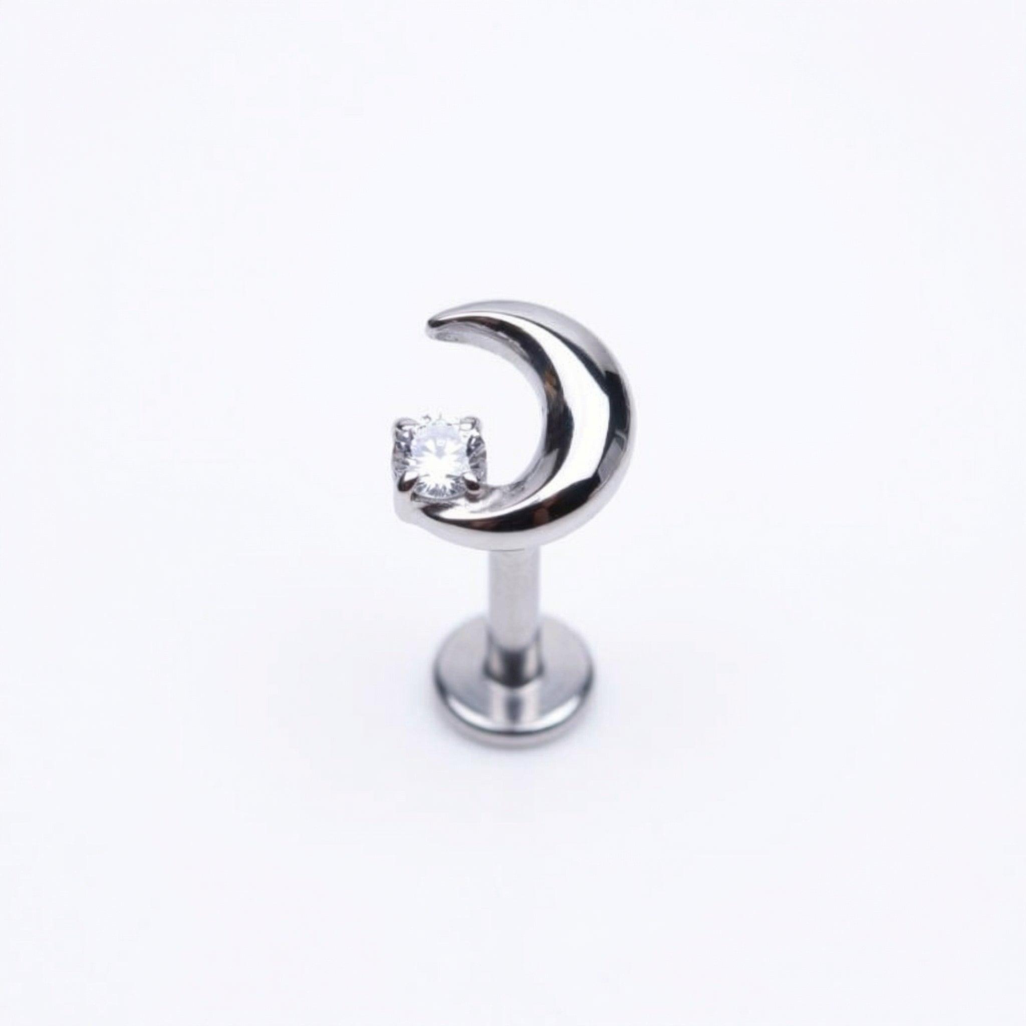 Crescent Front Helix Piercing - Single silver crescent moon
