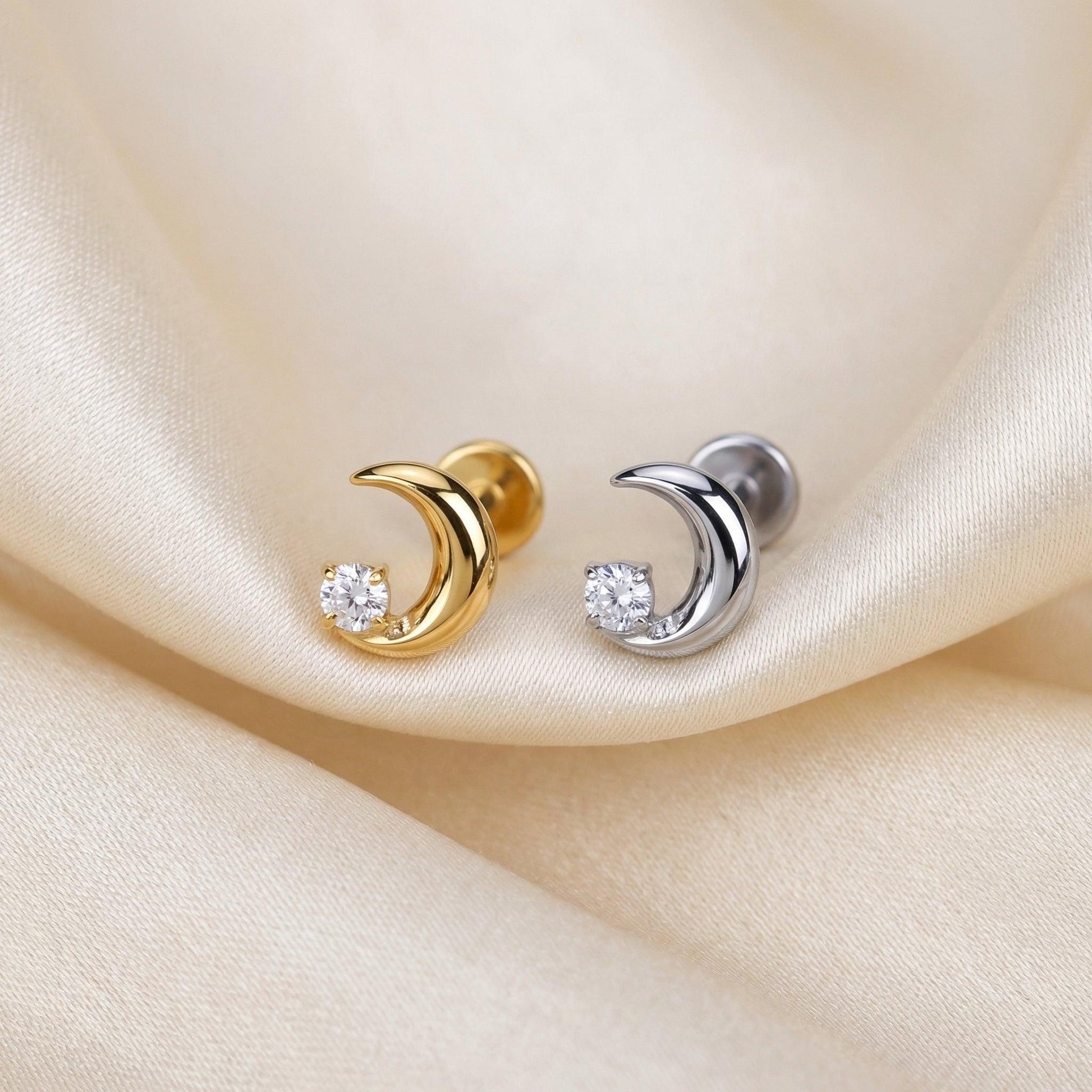 Crescent Front Helix Piercing - Gold and silver hypoallergenic