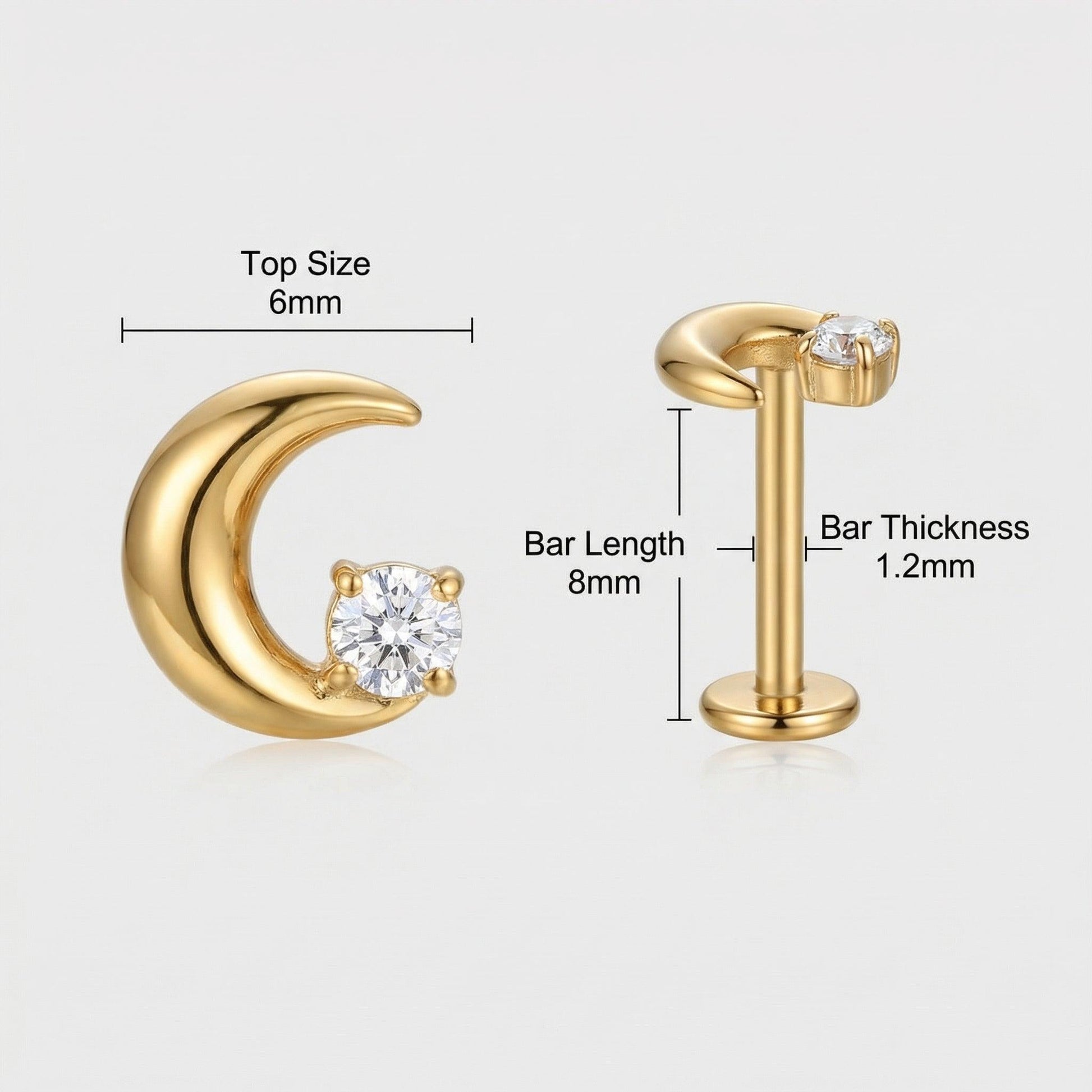 Crescent Front Helix Piercing - Diagram showing sizing and
