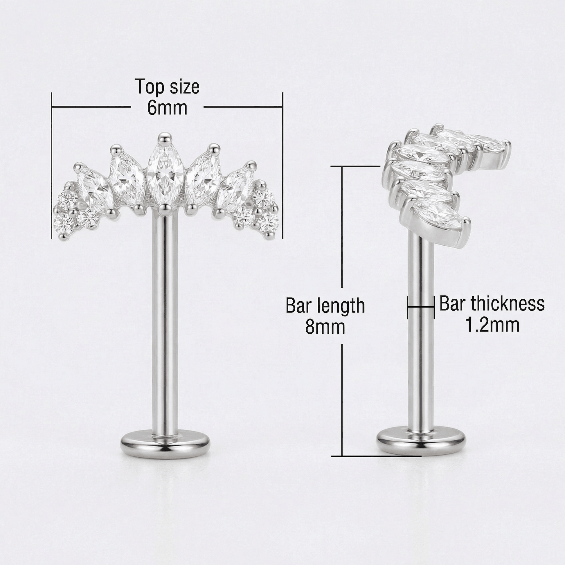 Diagram showing bar measurements for the silver titanium .