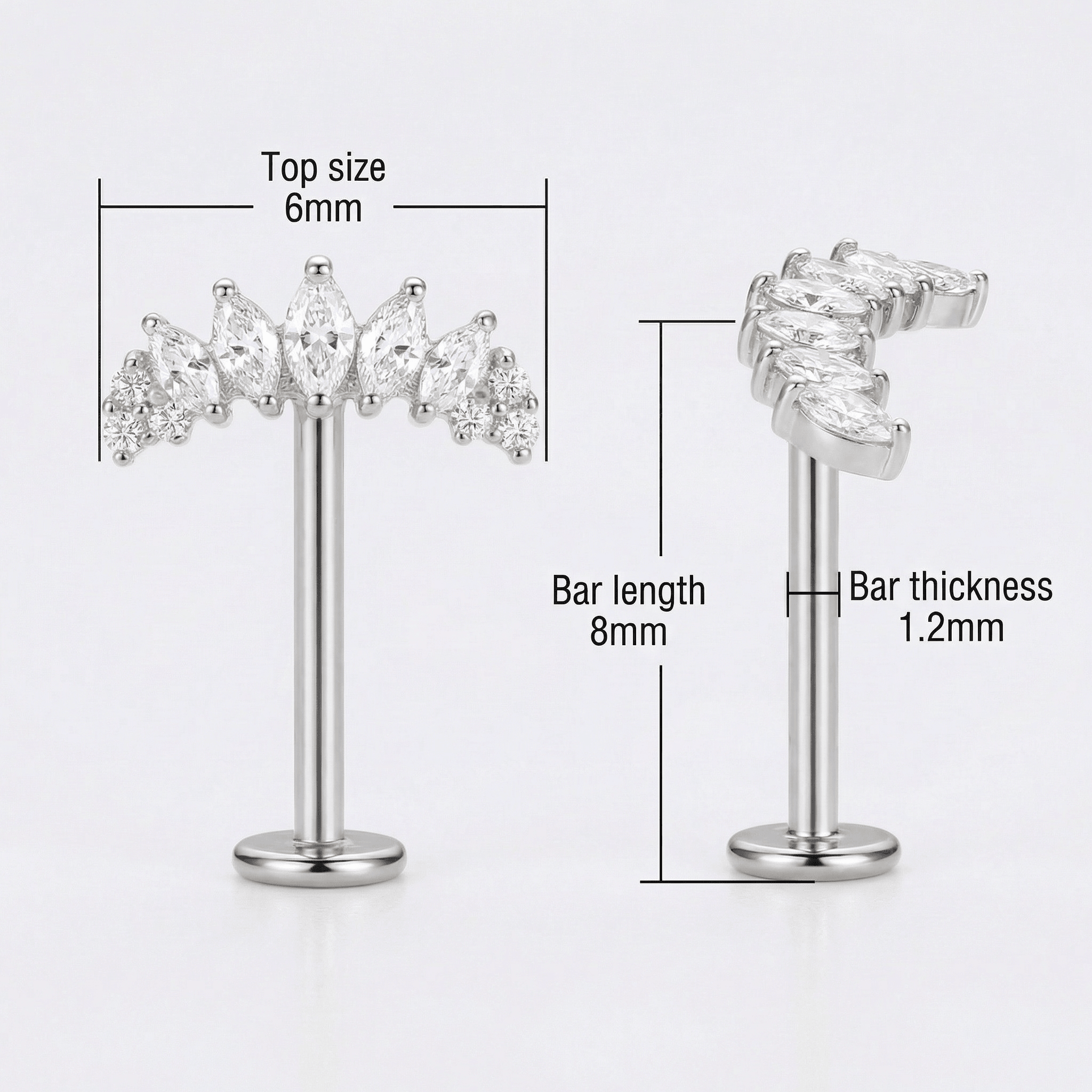 Diagram showing bar measurements for the silver titanium .