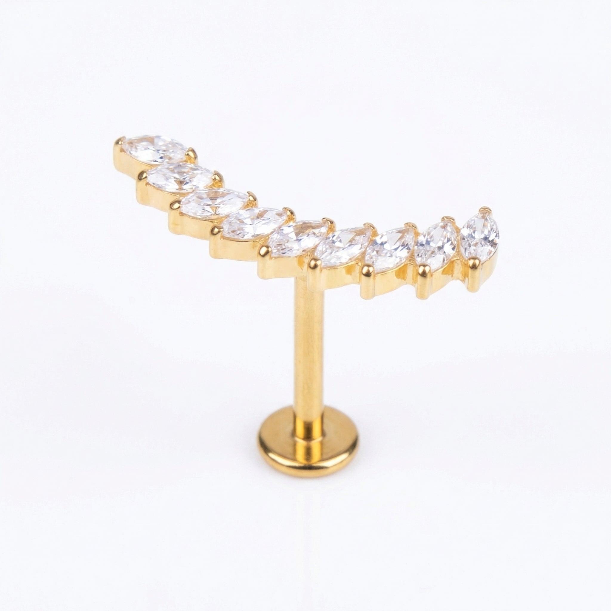 Crown Front Helix Piercing - Single gold crown leaf