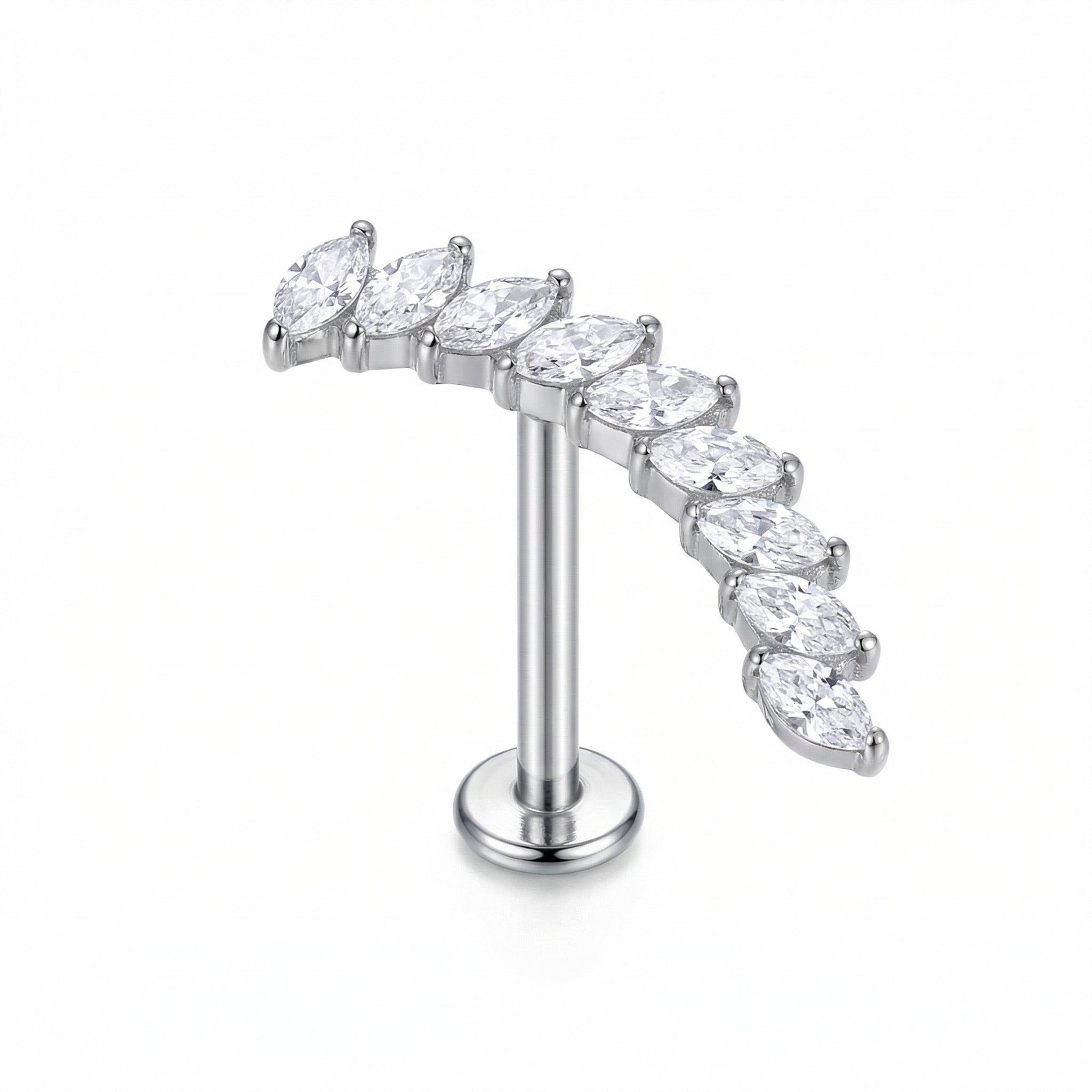 Crown Front Helix Piercing - Single silver crown leaf