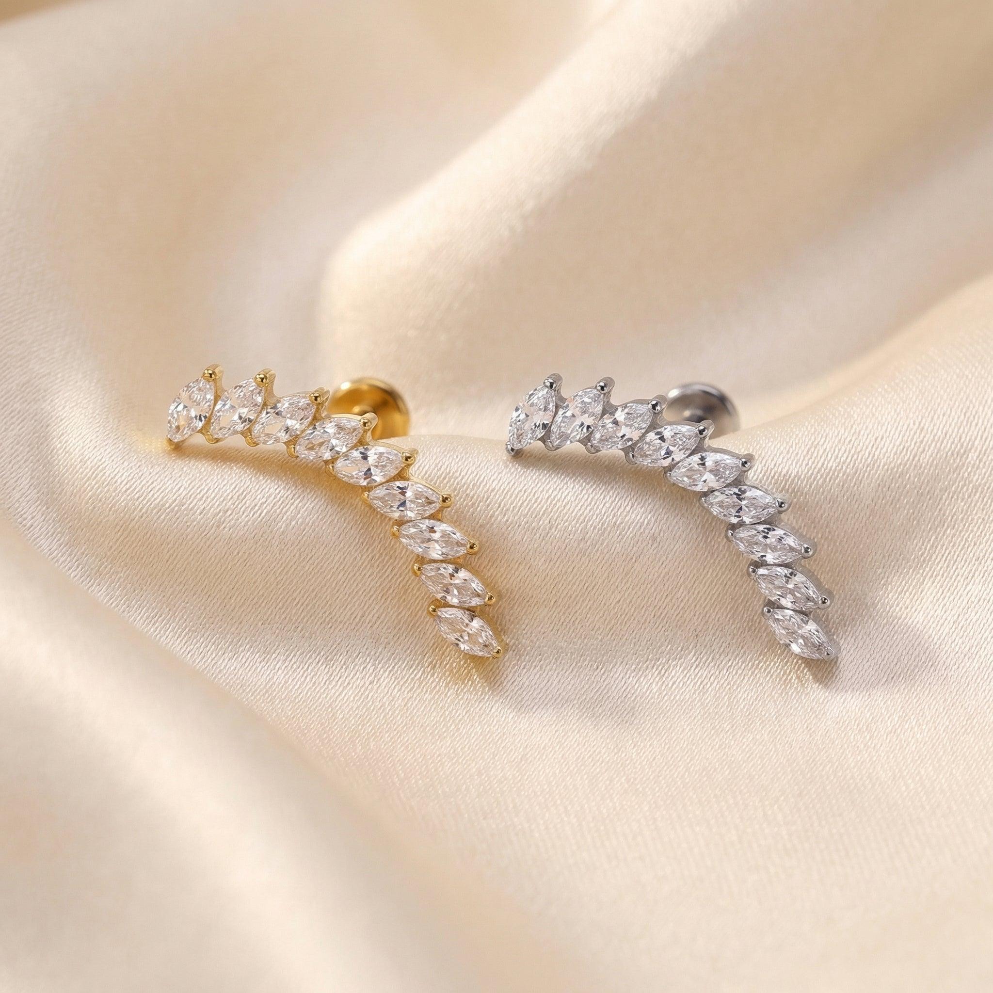Crown Front Helix Piercing - Gold and silver marquise