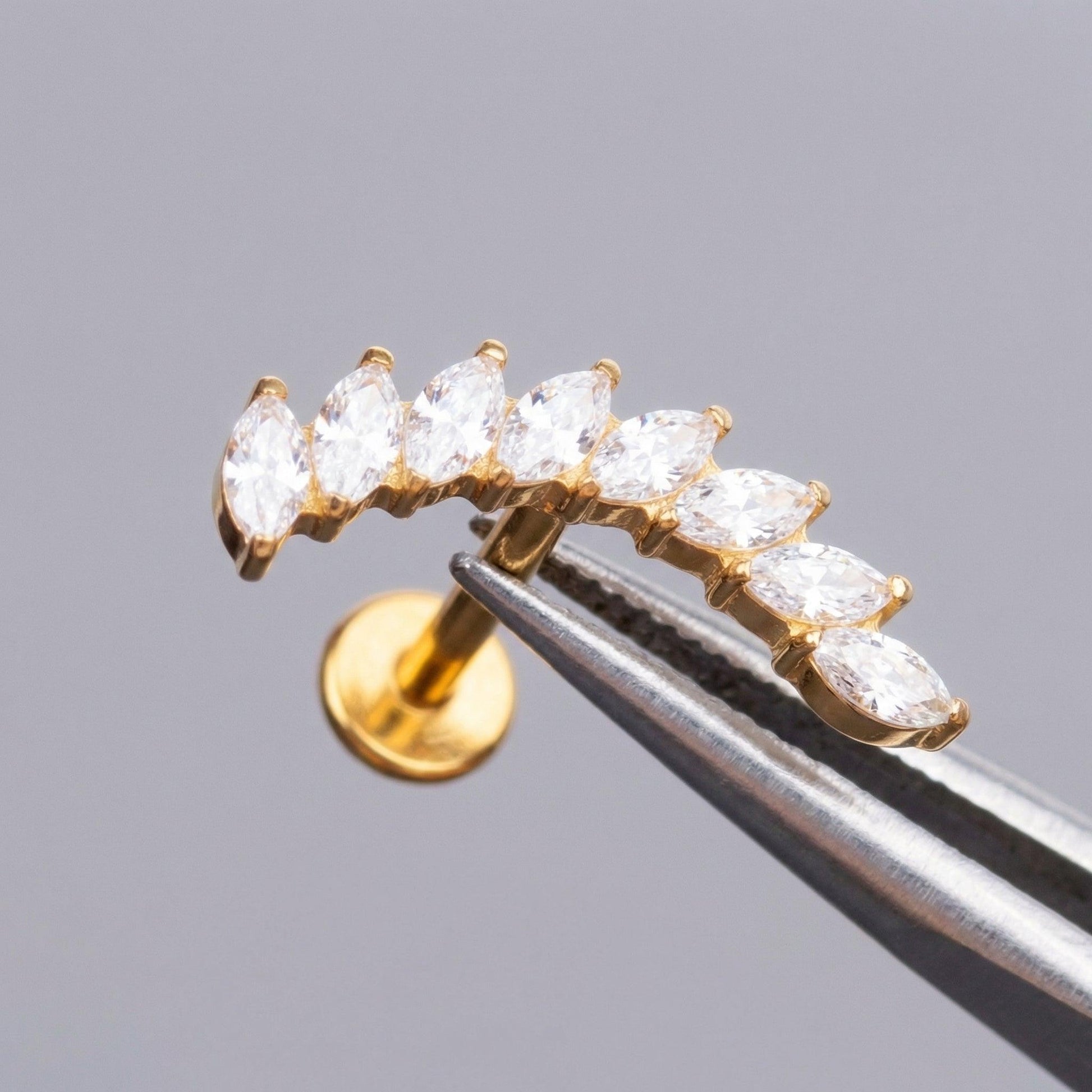 Crown Front Helix Piercing - Gold crown leaf outer