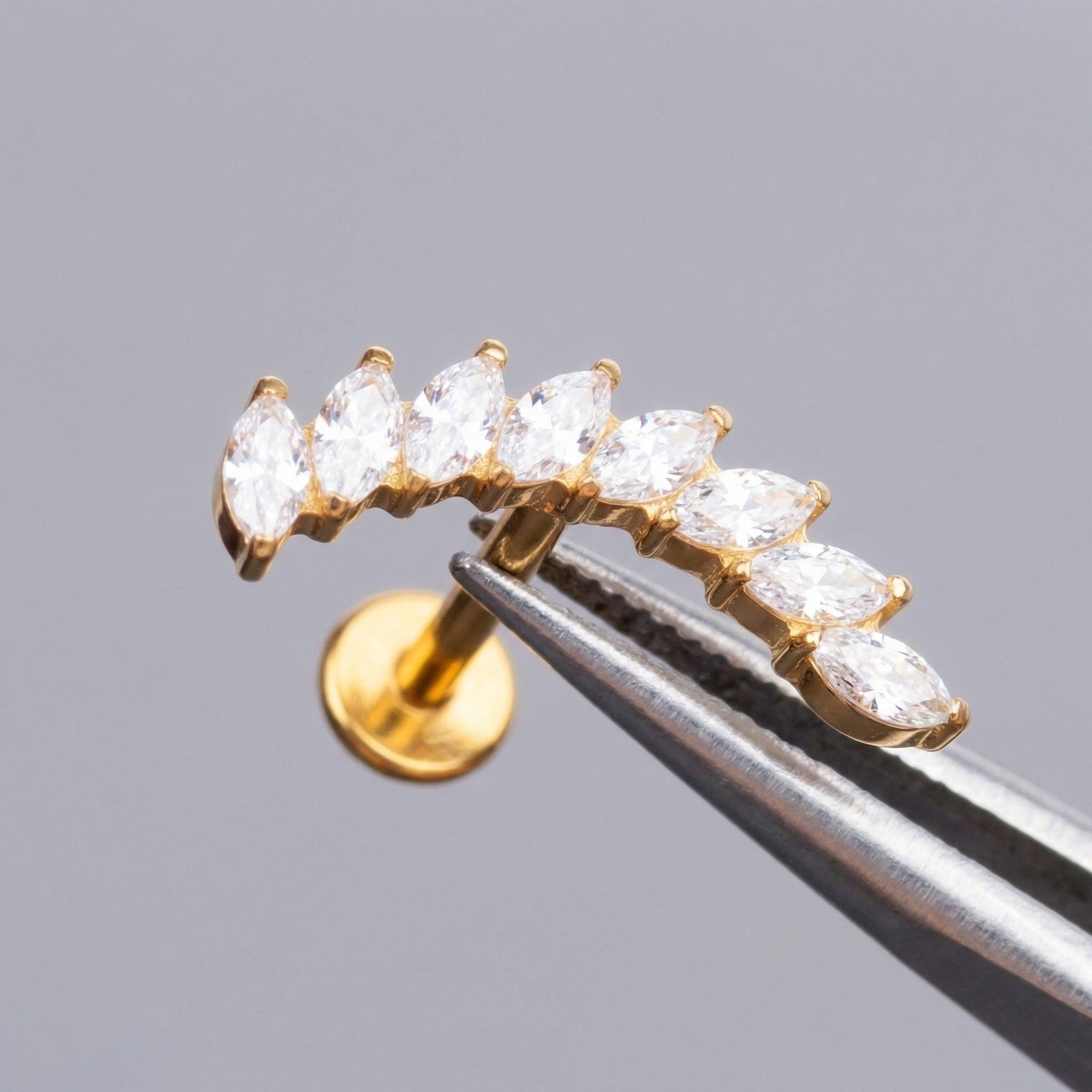 Crown Front Helix Piercing - Gold crown leaf outer
