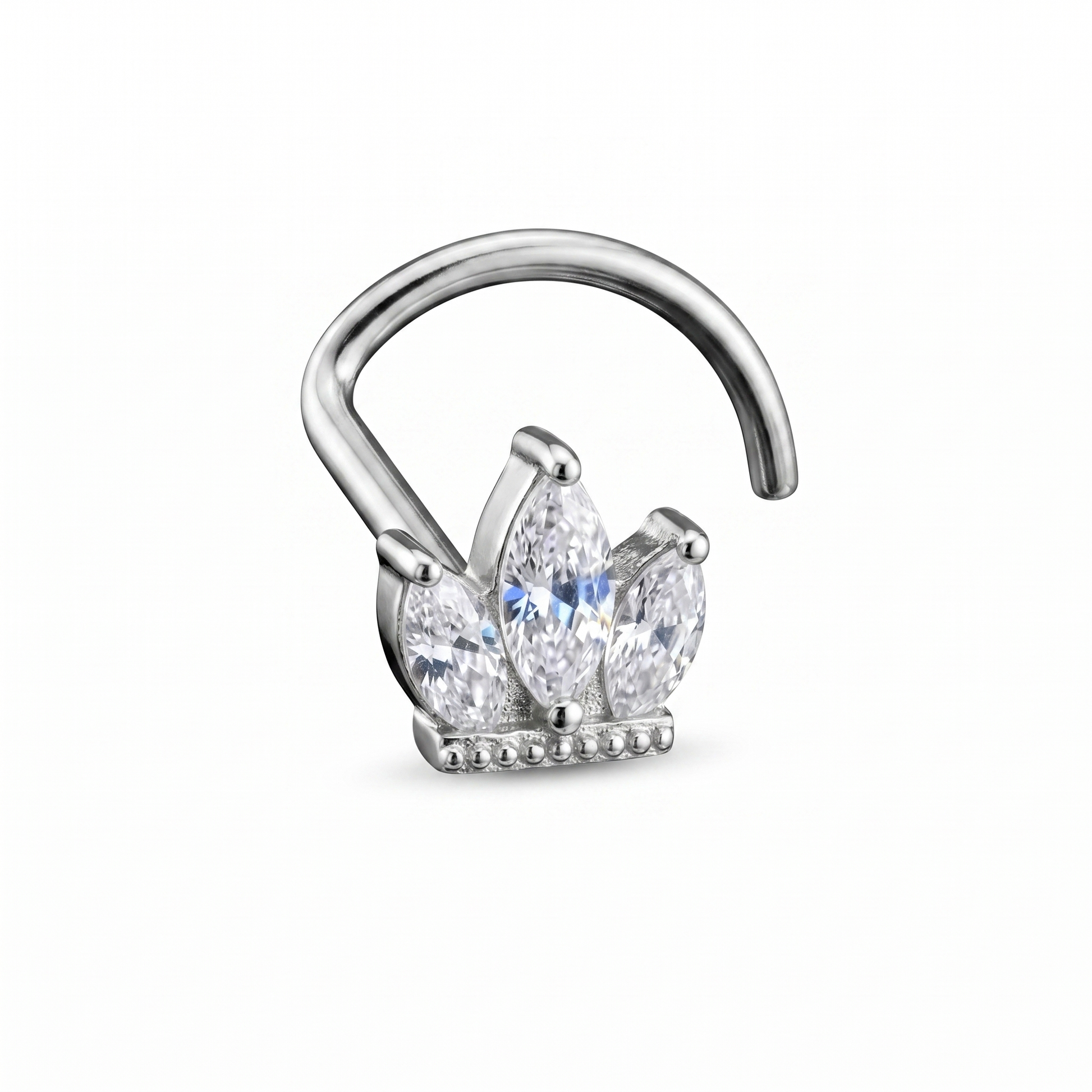 crown nose stud worn on a model — hypoallergenic titanium