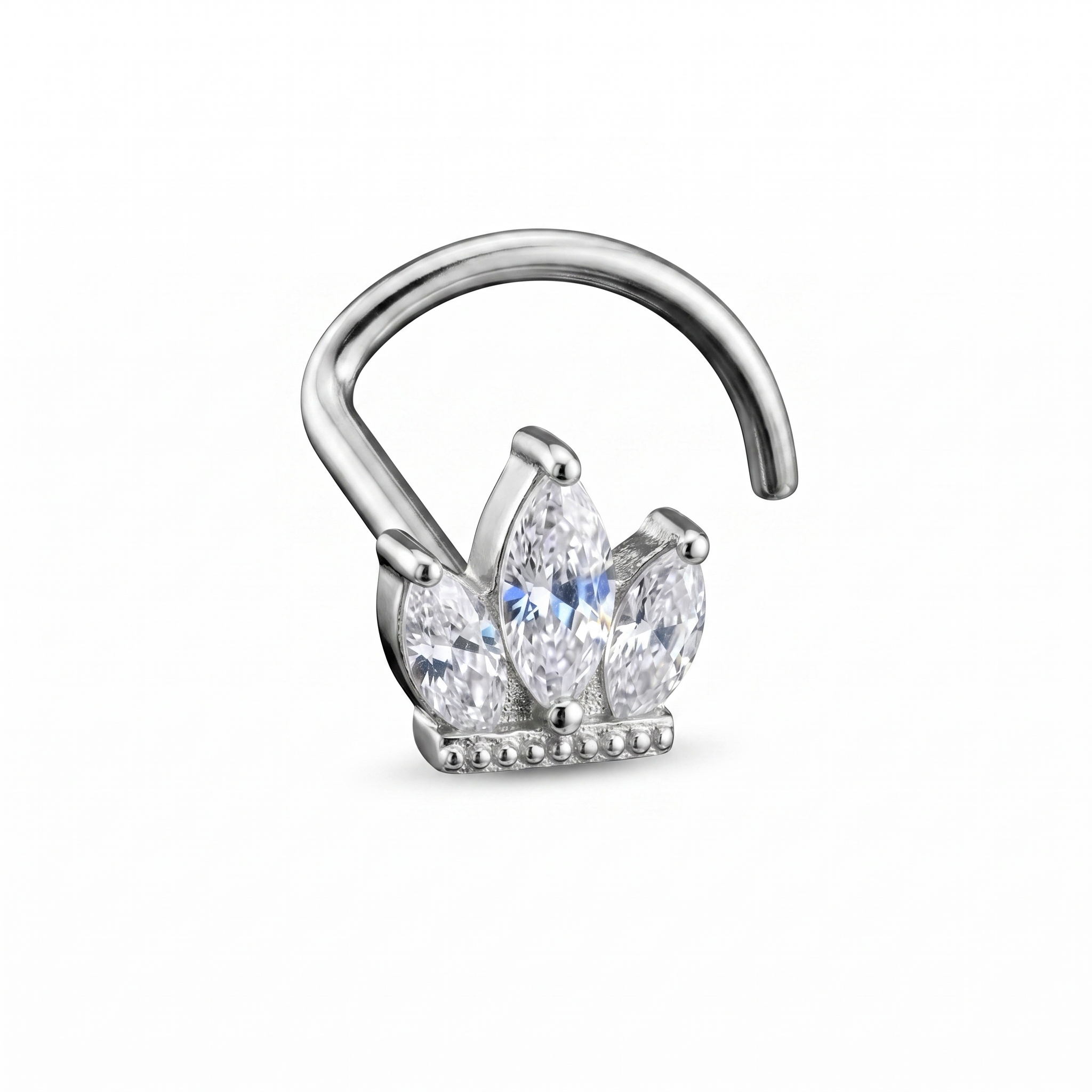 crown nose stud worn on a model — hypoallergenic titanium