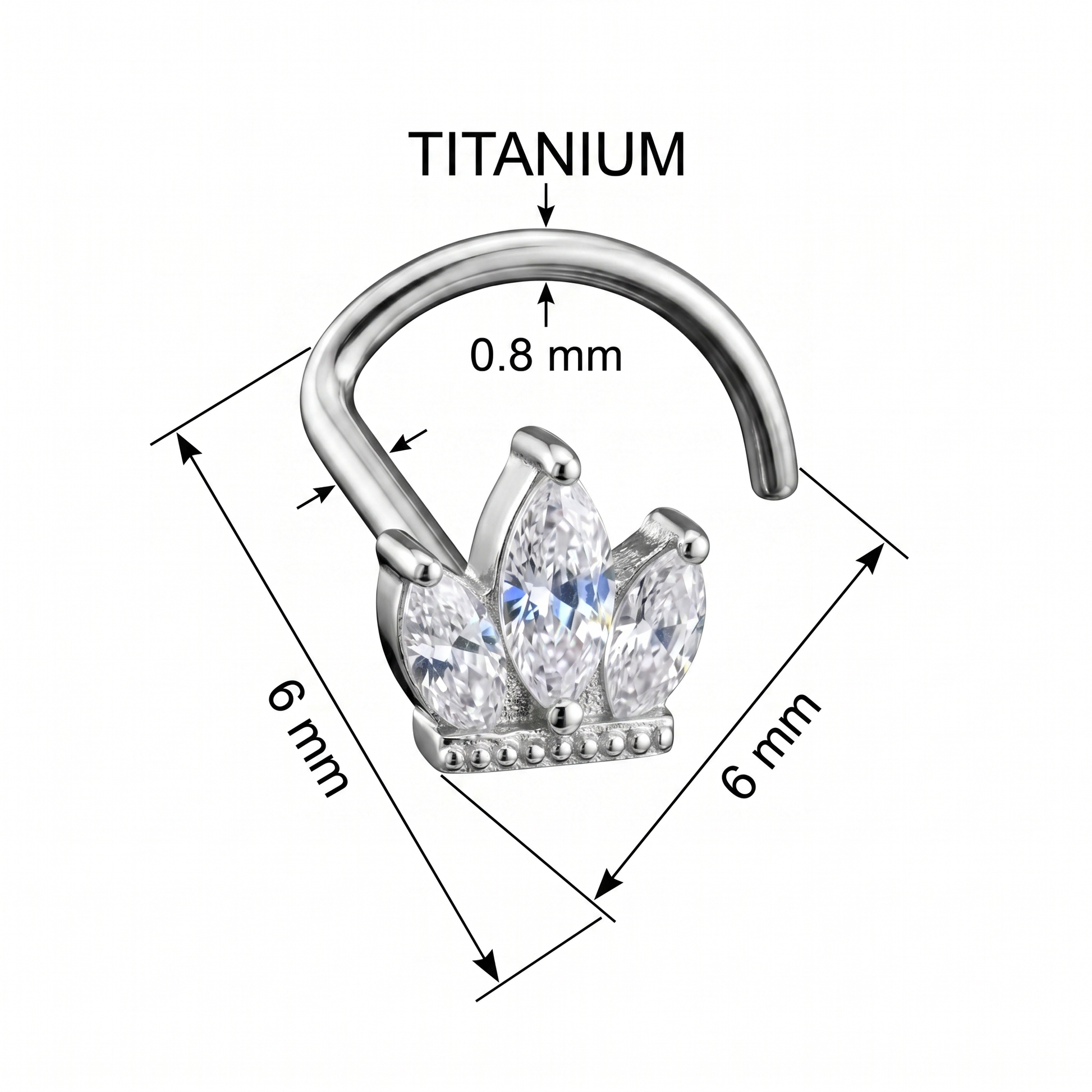 crown nose stud on satin, G23 implant-grade titanium