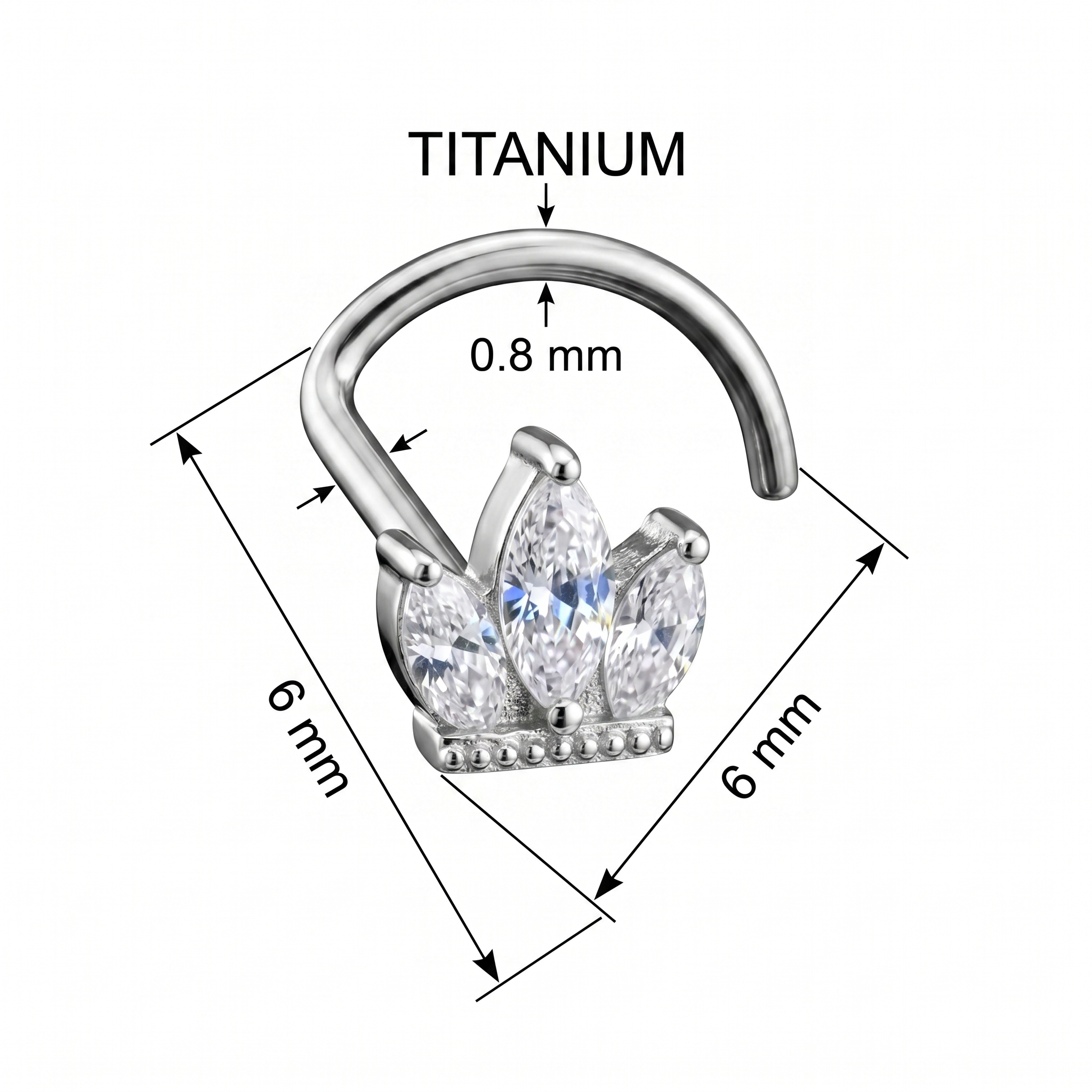 crown nose stud on satin, G23 implant-grade titanium