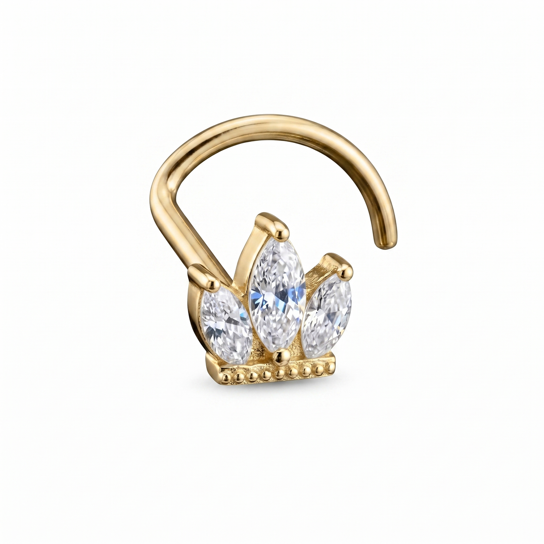 crown nose stud close-up on a model — single nostril nose jewelry