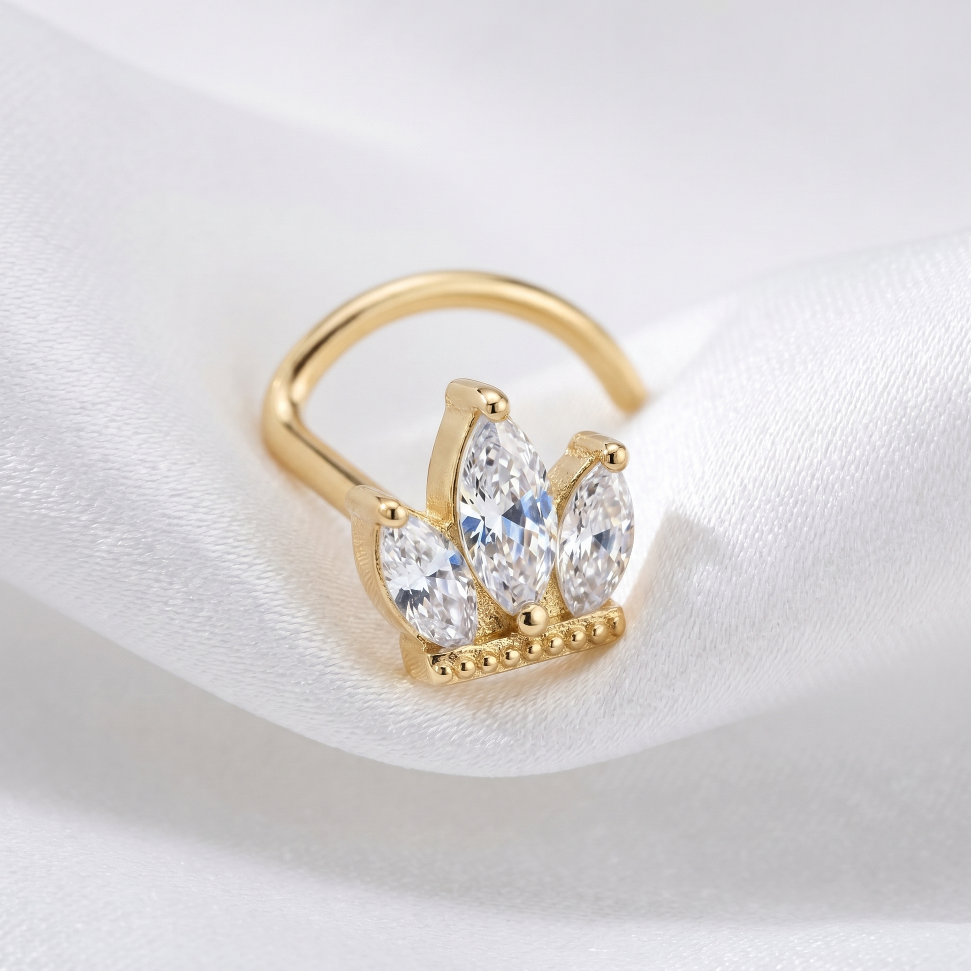 crown nose stud on satin fabric — G23 titanium 20G