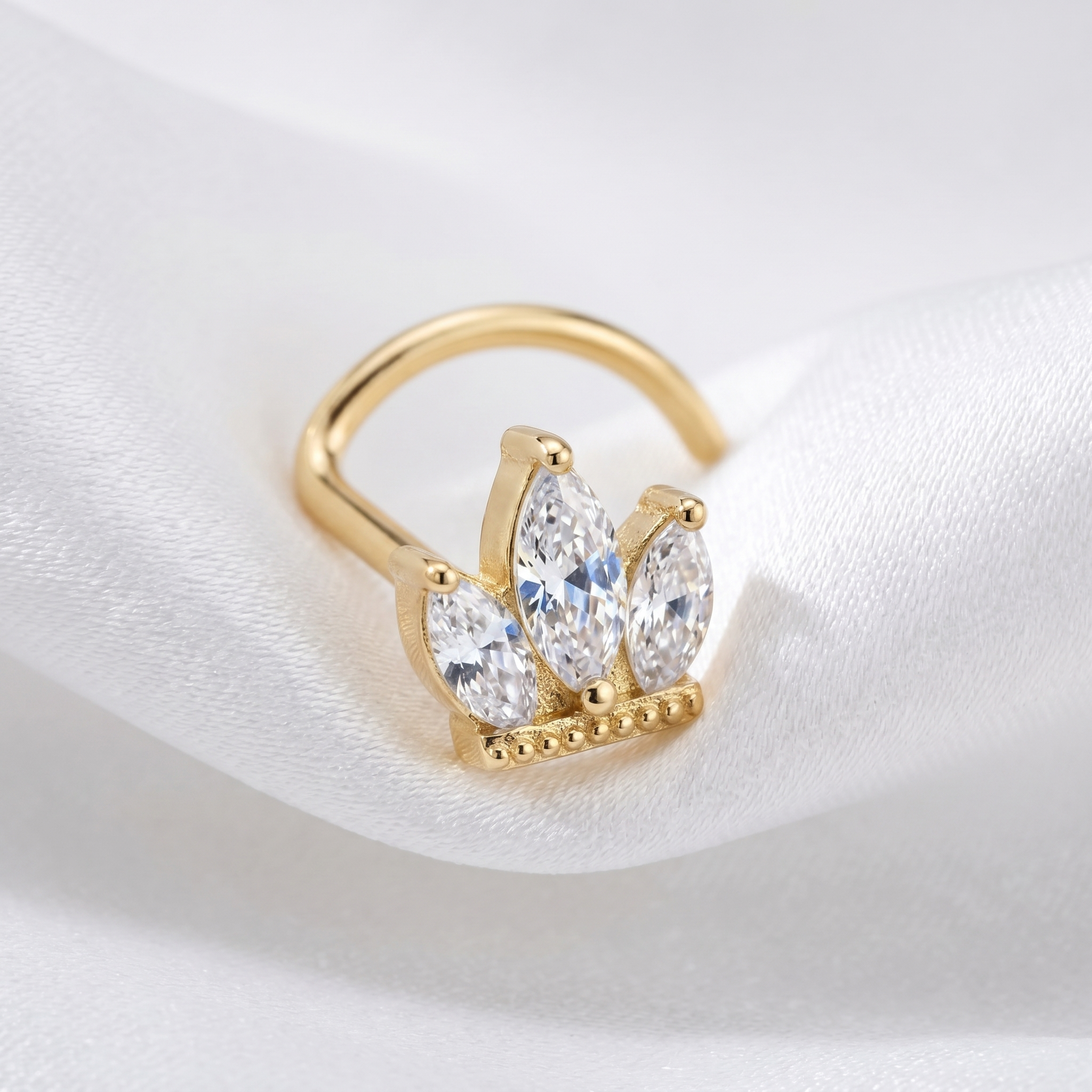 crown nose stud on satin fabric — G23 titanium 20G