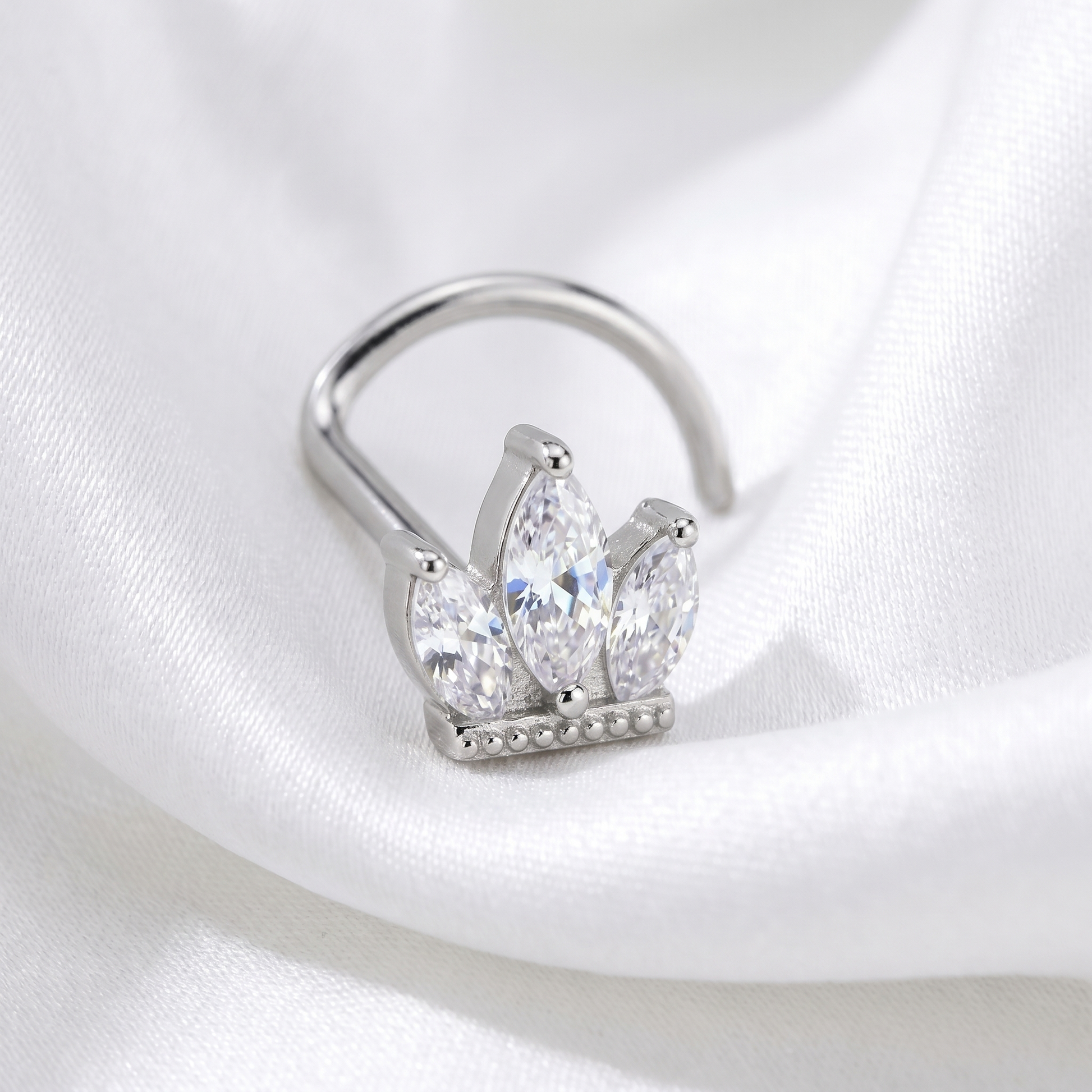 crown nose stud in silver on a white background — G23 titanium 20G