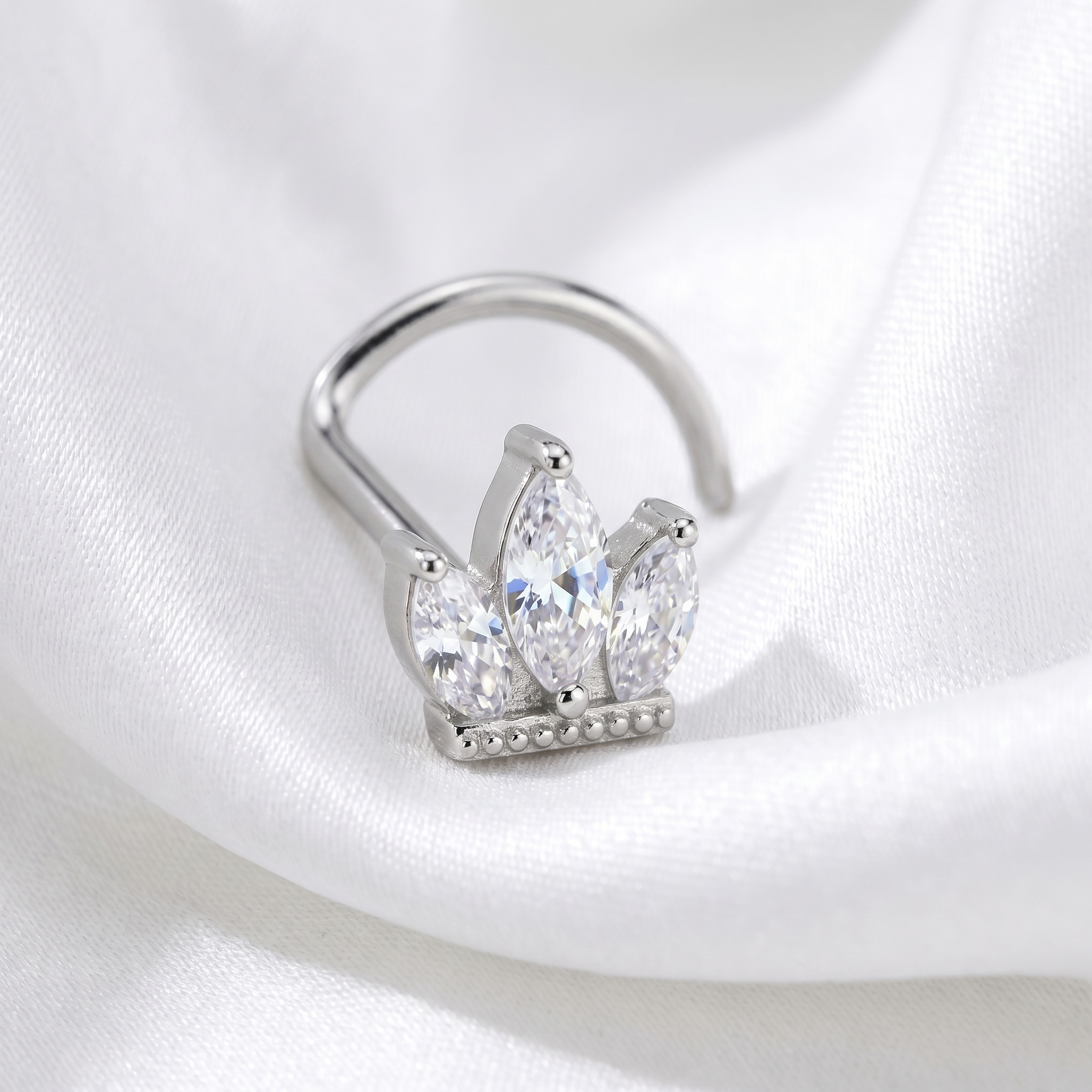 crown nose stud in silver on a white background — G23 titanium 20G