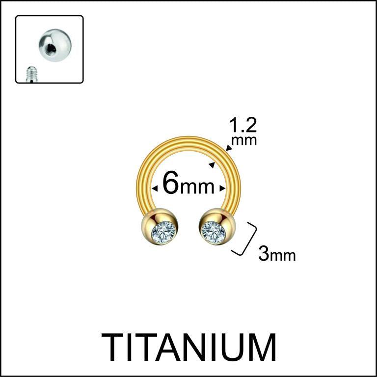 Size diagram showing 6mm inner diameter of a gold horseshoe ring with