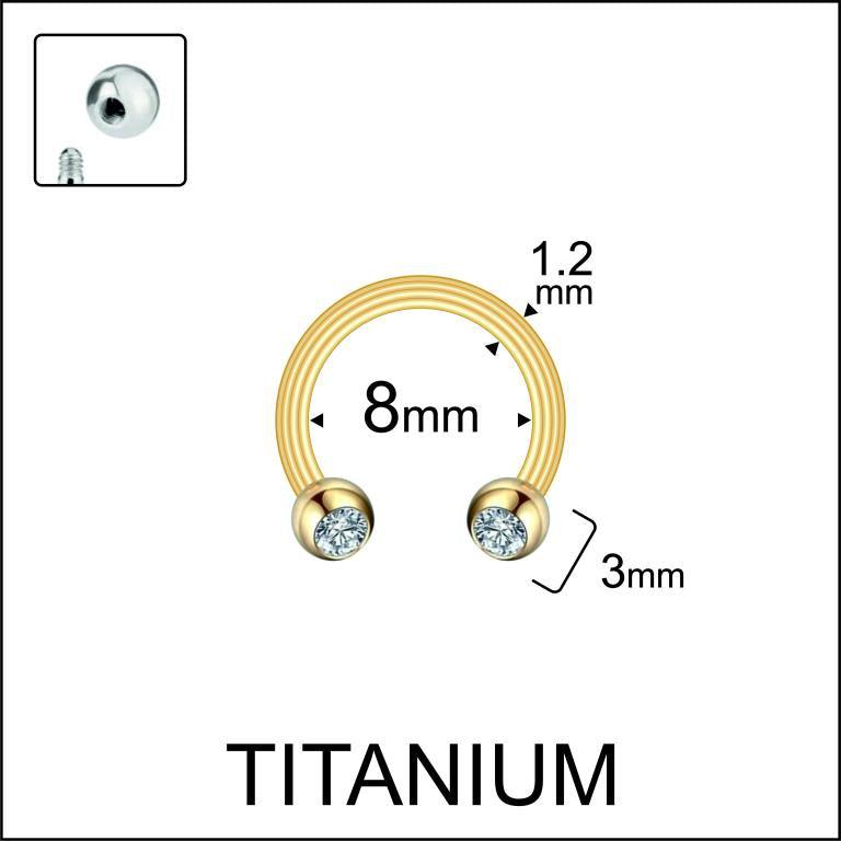 Size diagram showing 8mm inner diameter of a gold horseshoe ring with