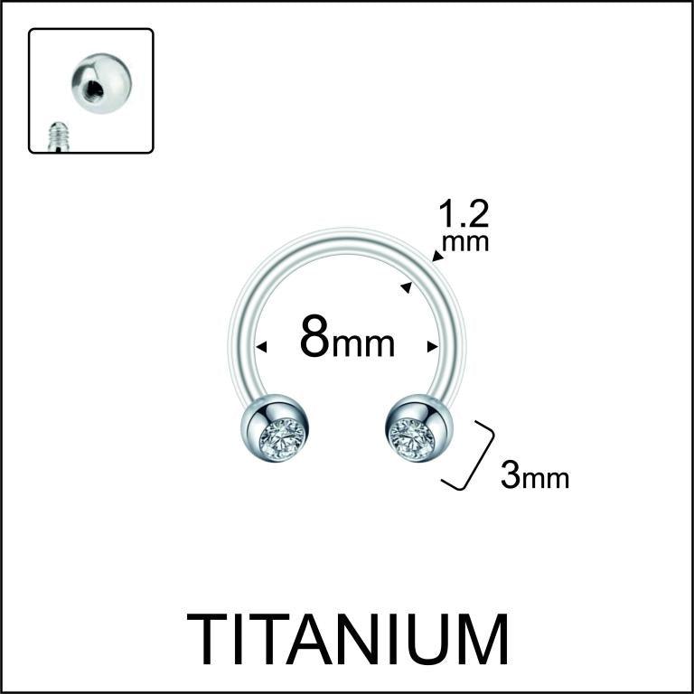 Size diagram showing 8mm inner diameter of a silver horseshoe ring with