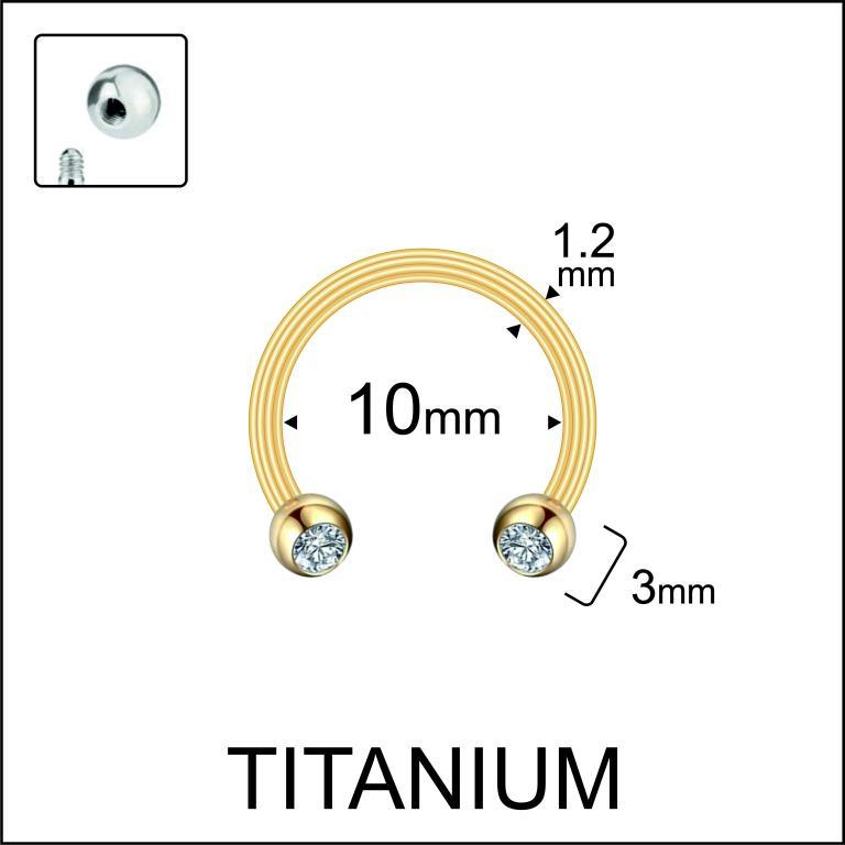 Size diagram showing 10mm inner diameter of a gold horseshoe ring with