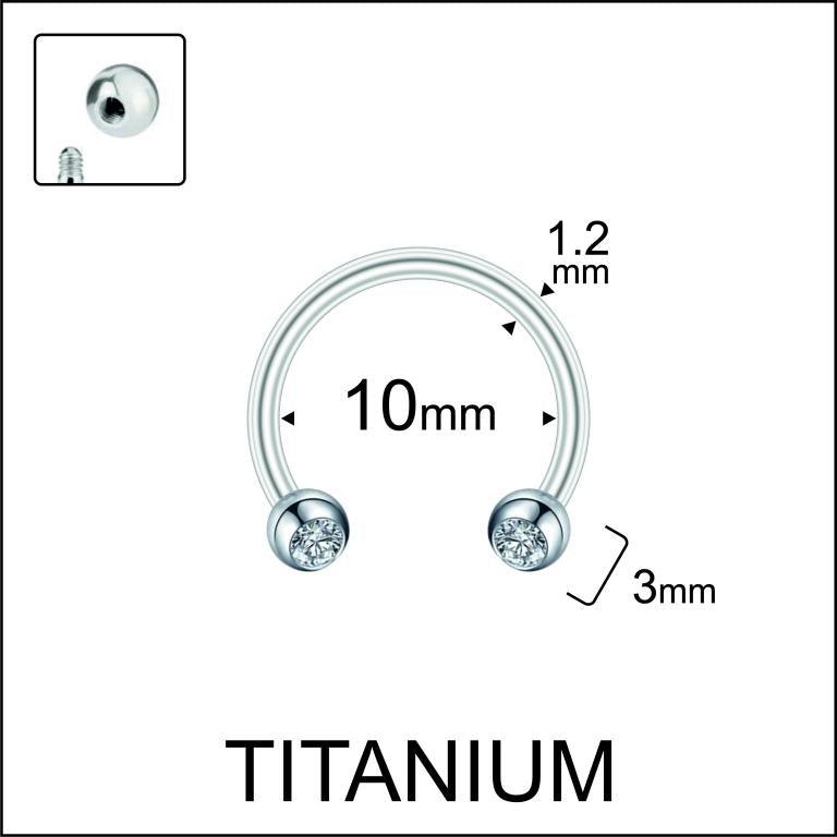 Size diagram showing 10mm inner diameter of a silver horseshoe ring with