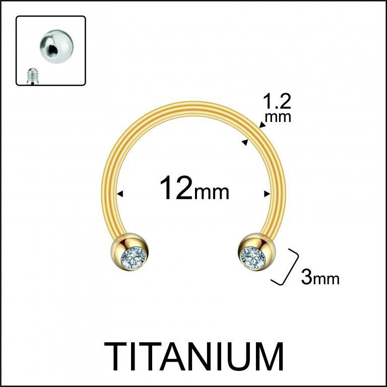 Size diagram showing 12mm inner diameter of a gold horseshoe ring with