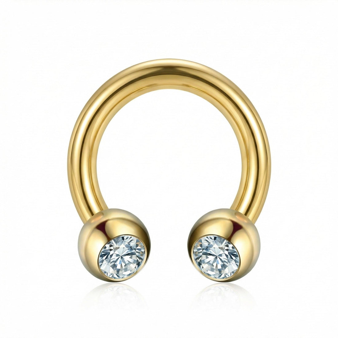 Silver crystal ball horseshoe stud — double helix piercing placement