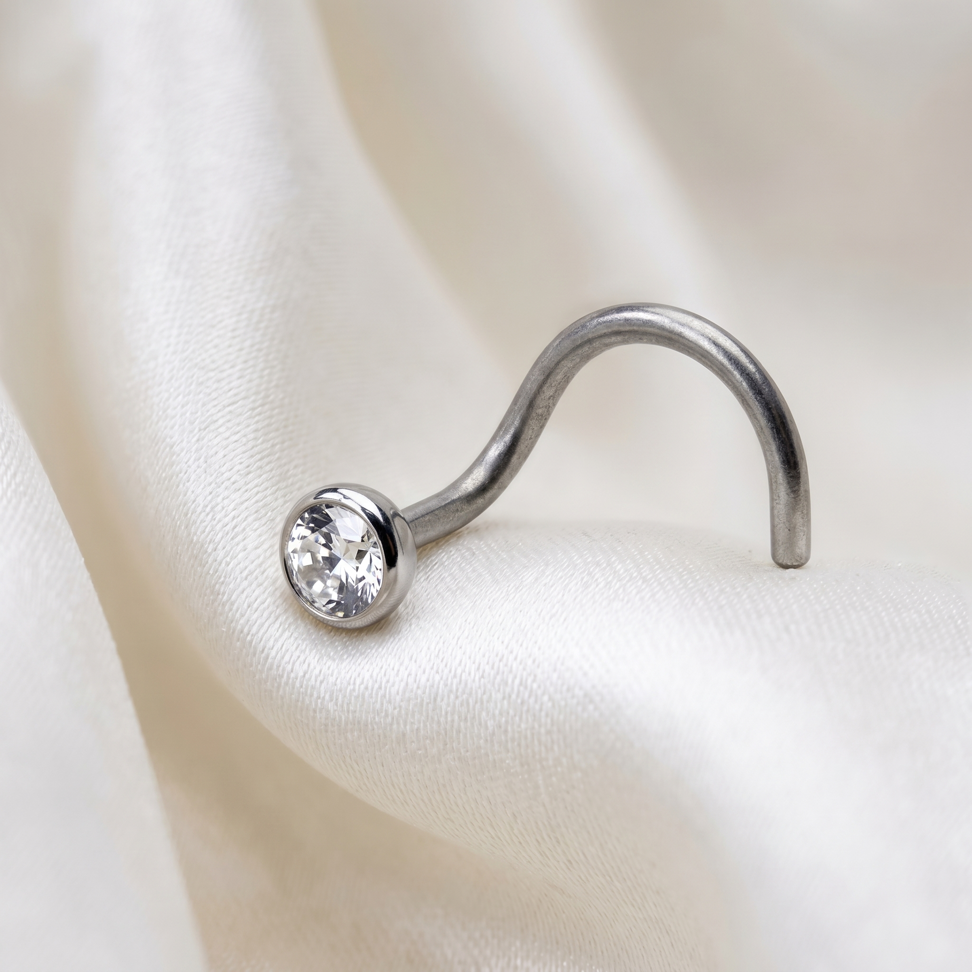crystal nose stud close-up, nickel-free 20G nose jewelry