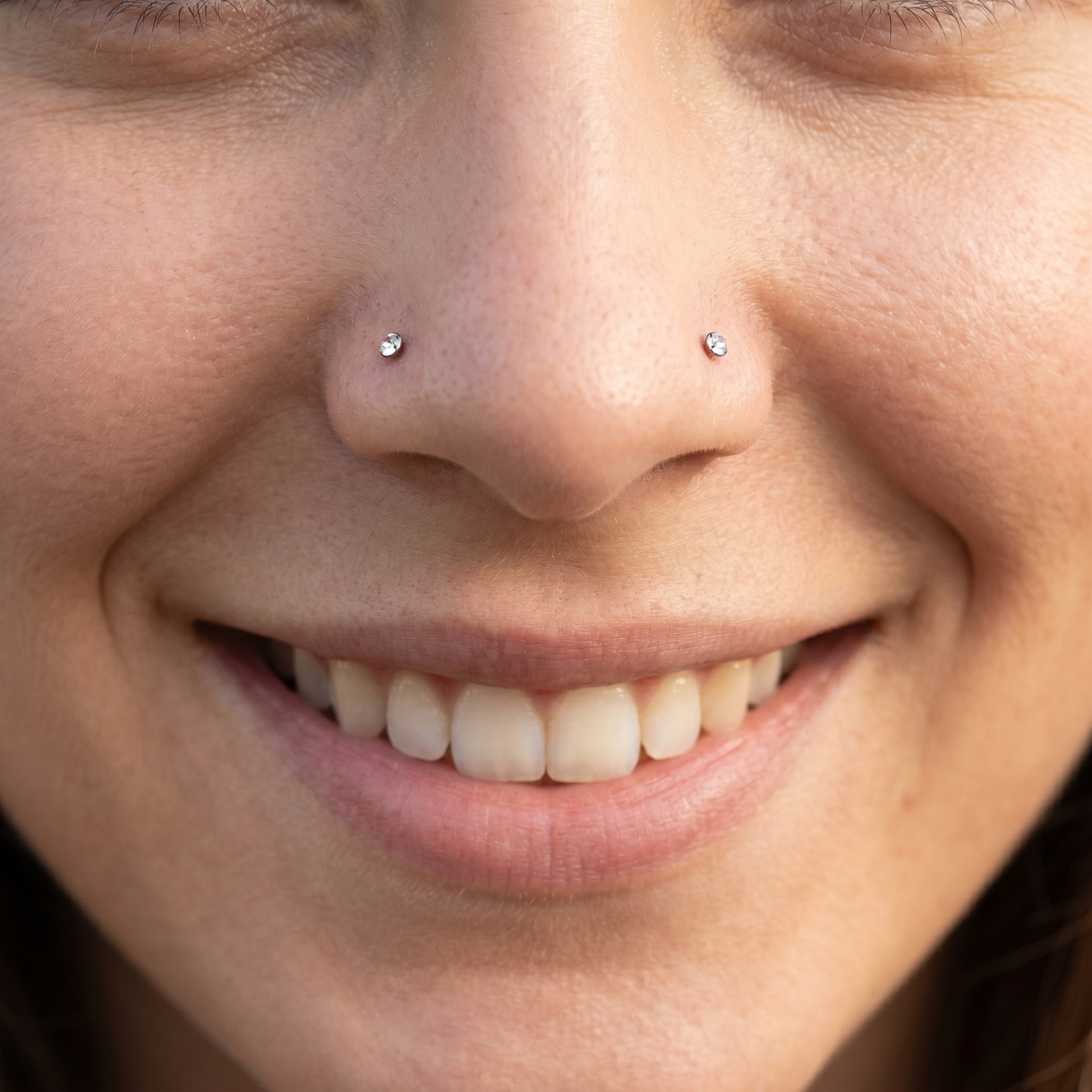 crystal nose stud product detail — gold and silver finish