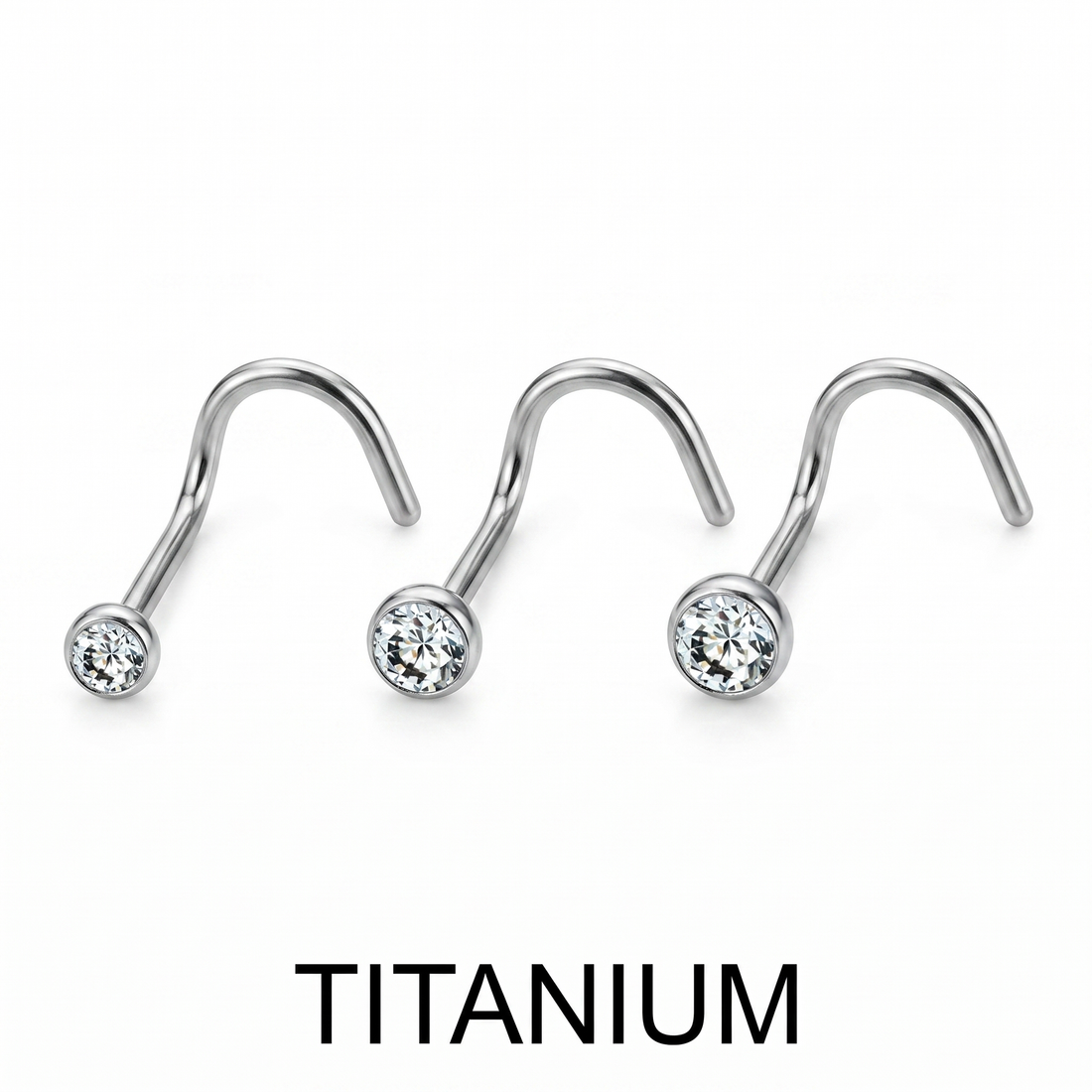 crystal nose stud close-up on a model — single nostril nose jewelry