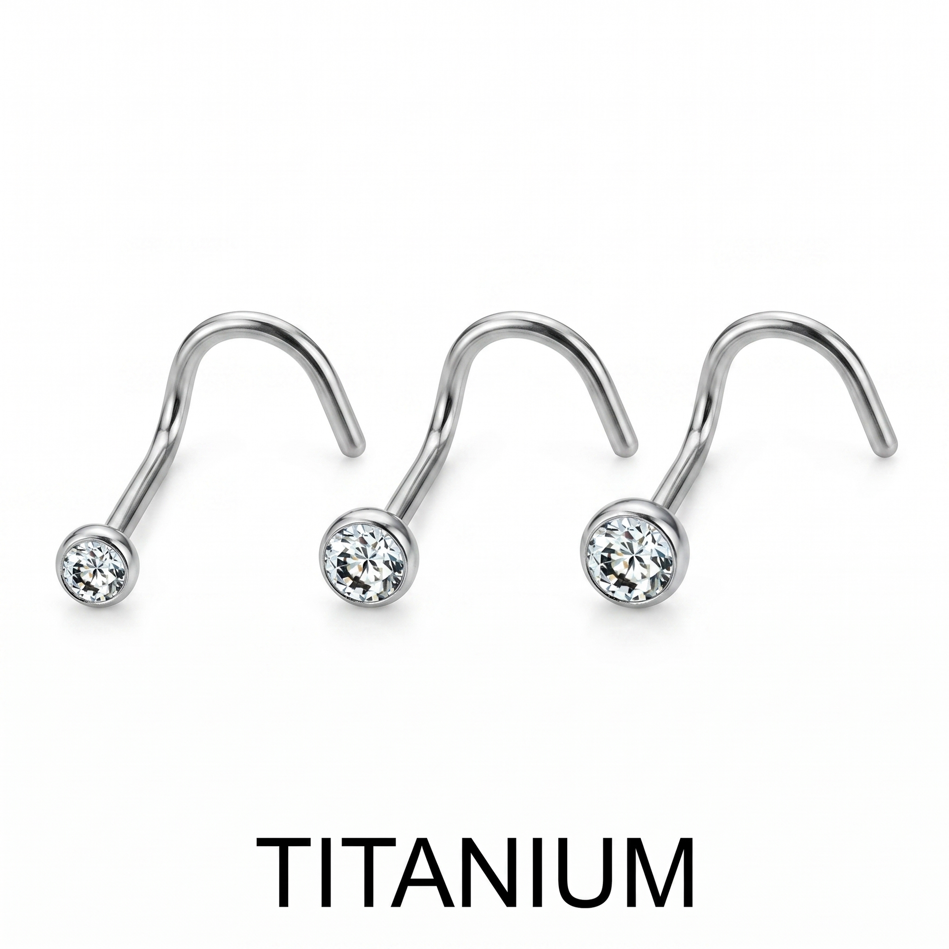 crystal nose stud size chart — 0.8 mm 20G, 6 mm length, G23 titanium
