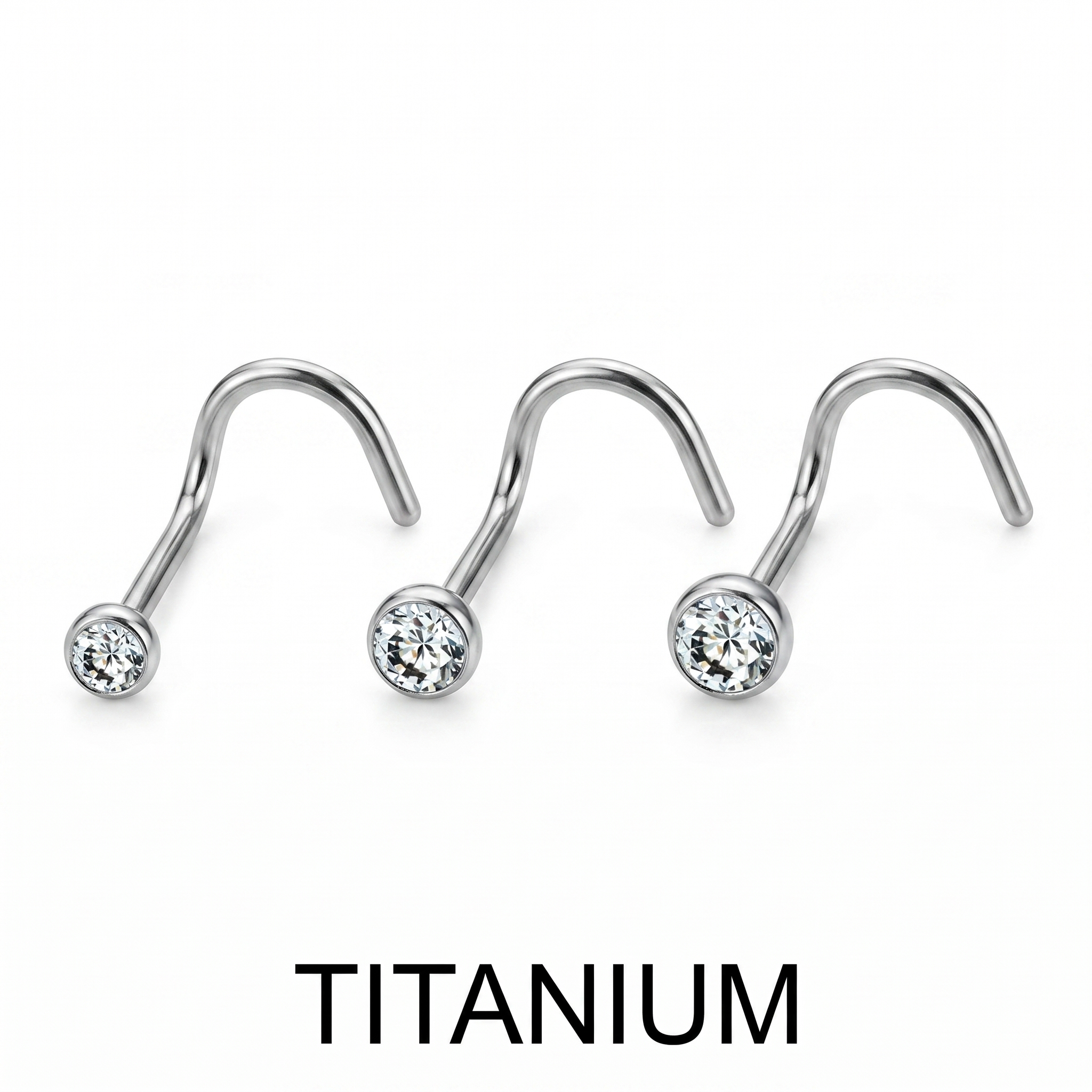 crystal nose stud size chart — 0.8 mm 20G, 6 mm length, G23 titanium