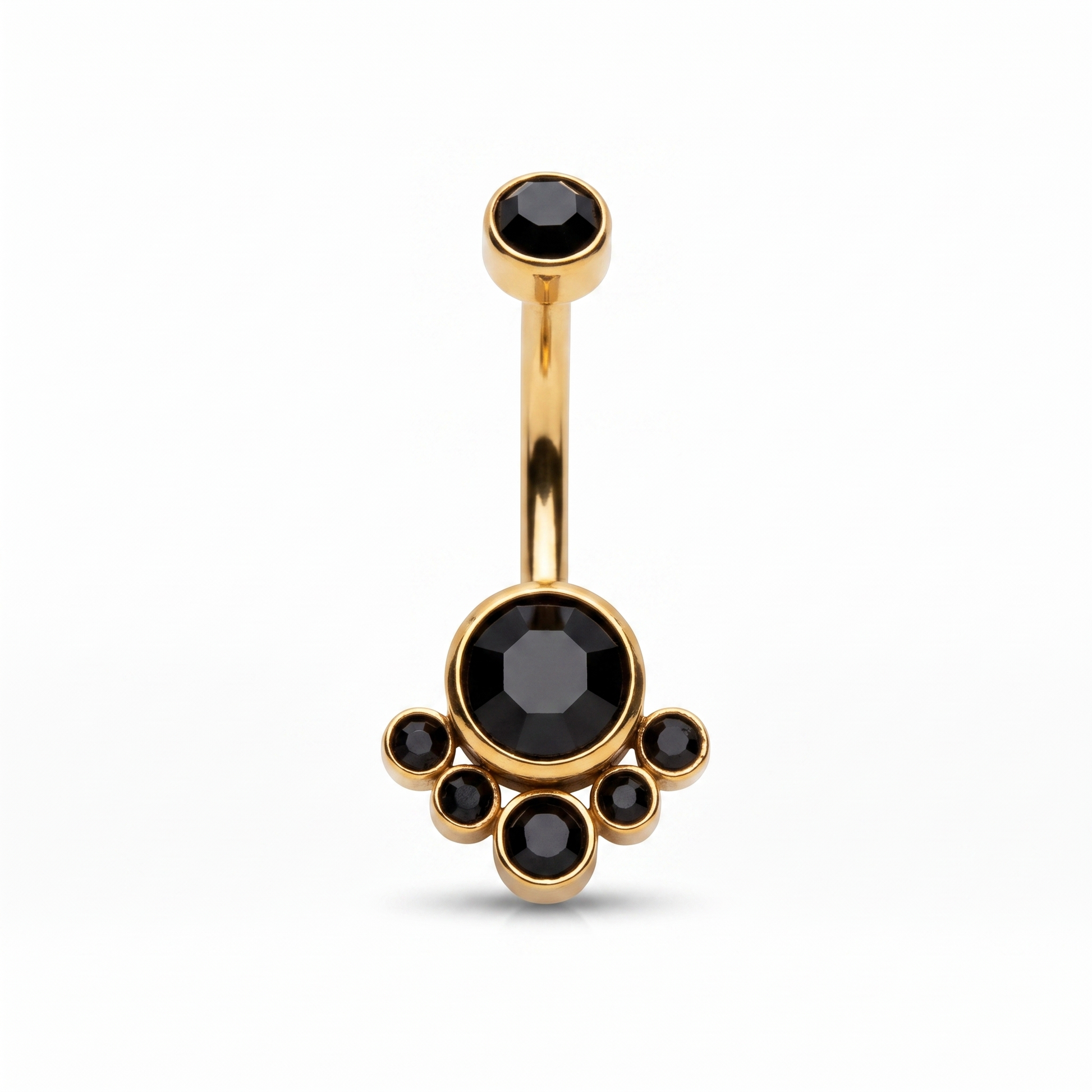Crystal Solitaire belly button ring in black crystal — white background packshot, G23 titanium 14G