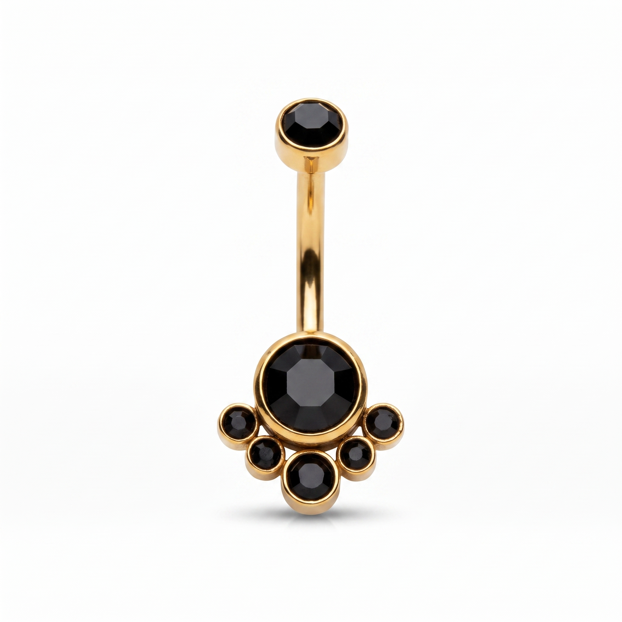 Crystal Solitaire belly button ring in black crystal — white background packshot, G23 titanium 14G