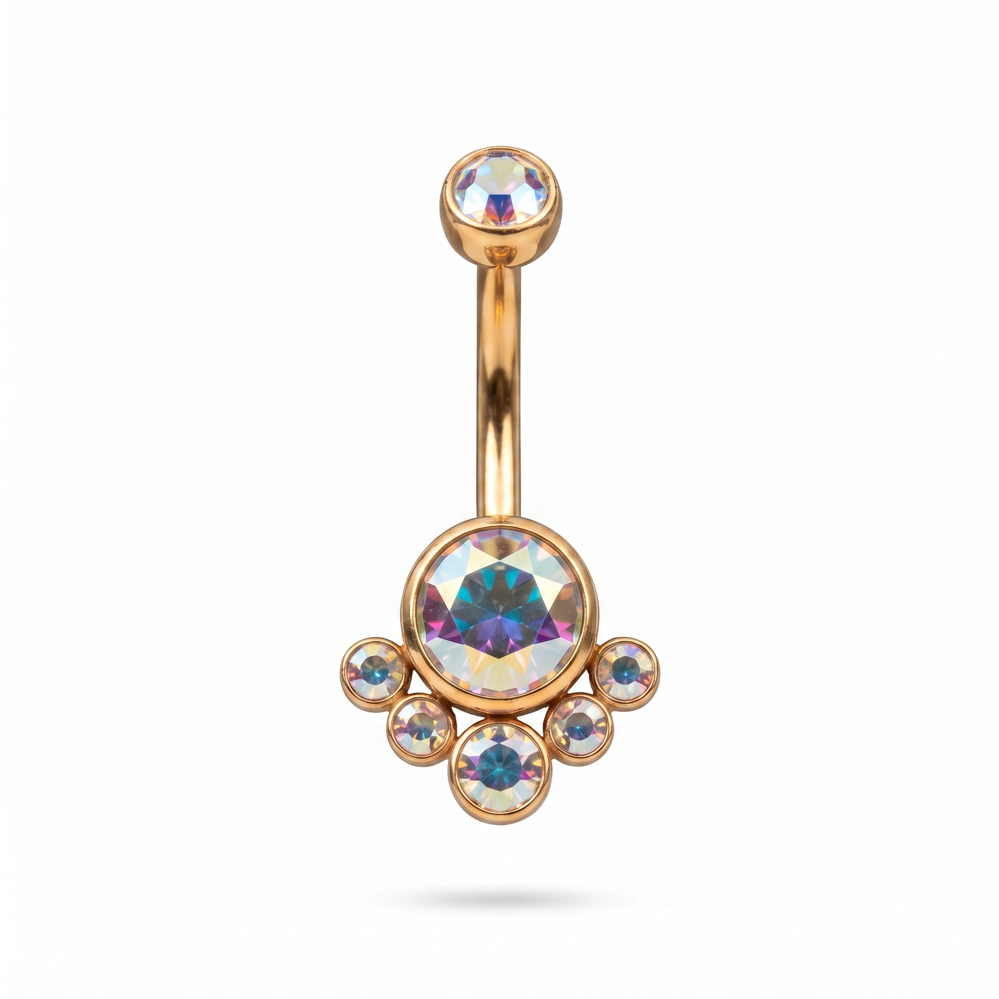 Crystal Solitaire belly button ring in gold aurora — white background packshot, G23 titanium 14G