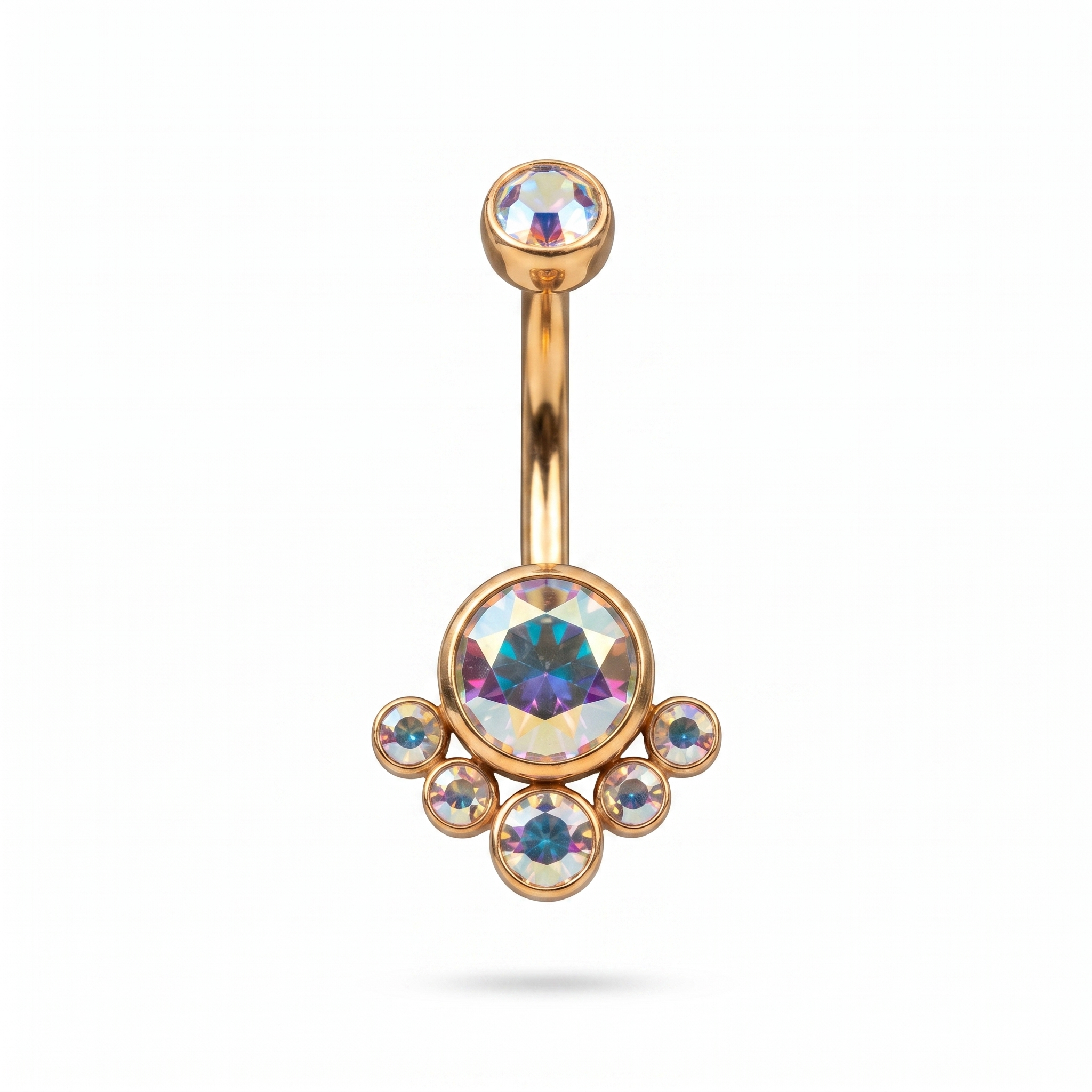 Crystal Solitaire belly button ring in gold aurora — white background packshot, G23 titanium 14G
