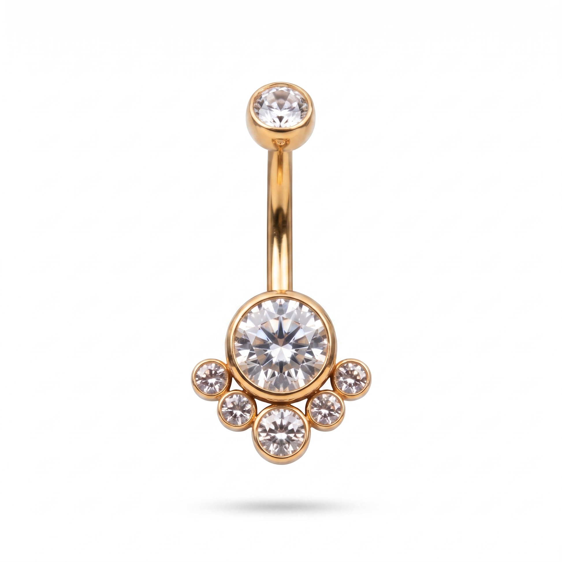 Crystal Solitaire belly button ring in gold crystal — white background packshot, G23 titanium 14G