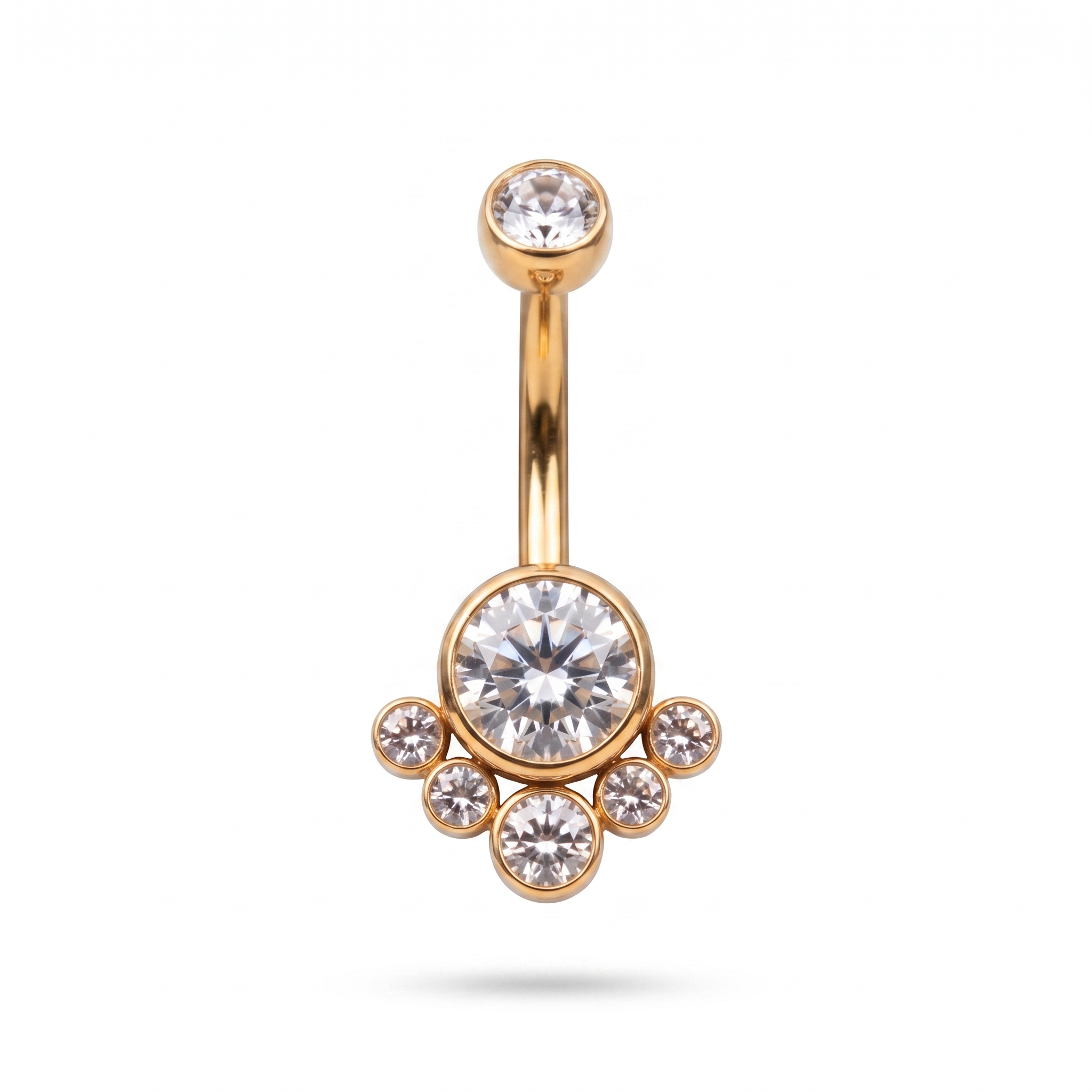 Crystal Solitaire belly button ring in gold crystal — white background packshot, G23 titanium 14G