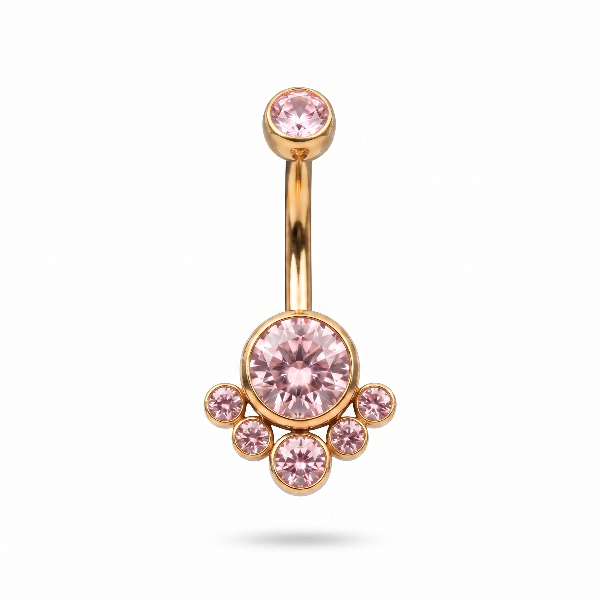Crystal Solitaire belly button ring in gold pink — white background packshot, G23 titanium 14G