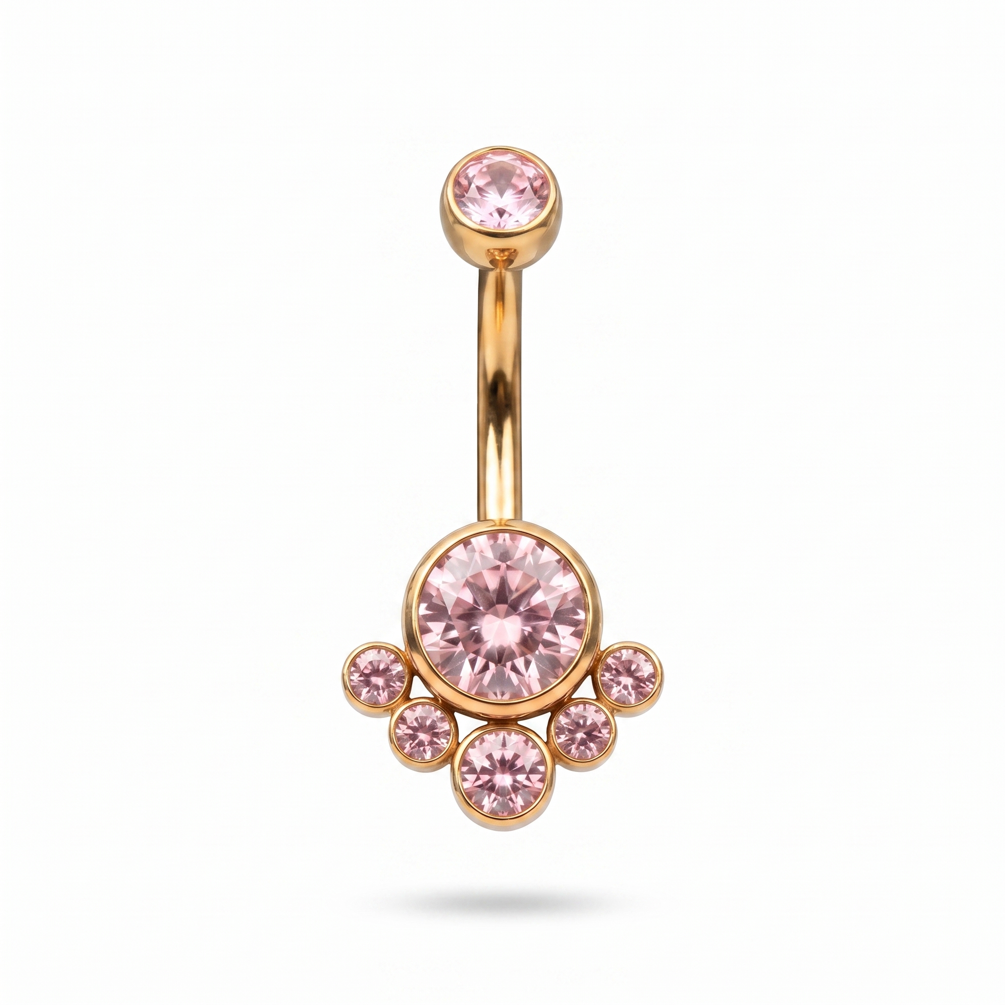 Crystal Solitaire belly button ring in gold pink — white background packshot, G23 titanium 14G