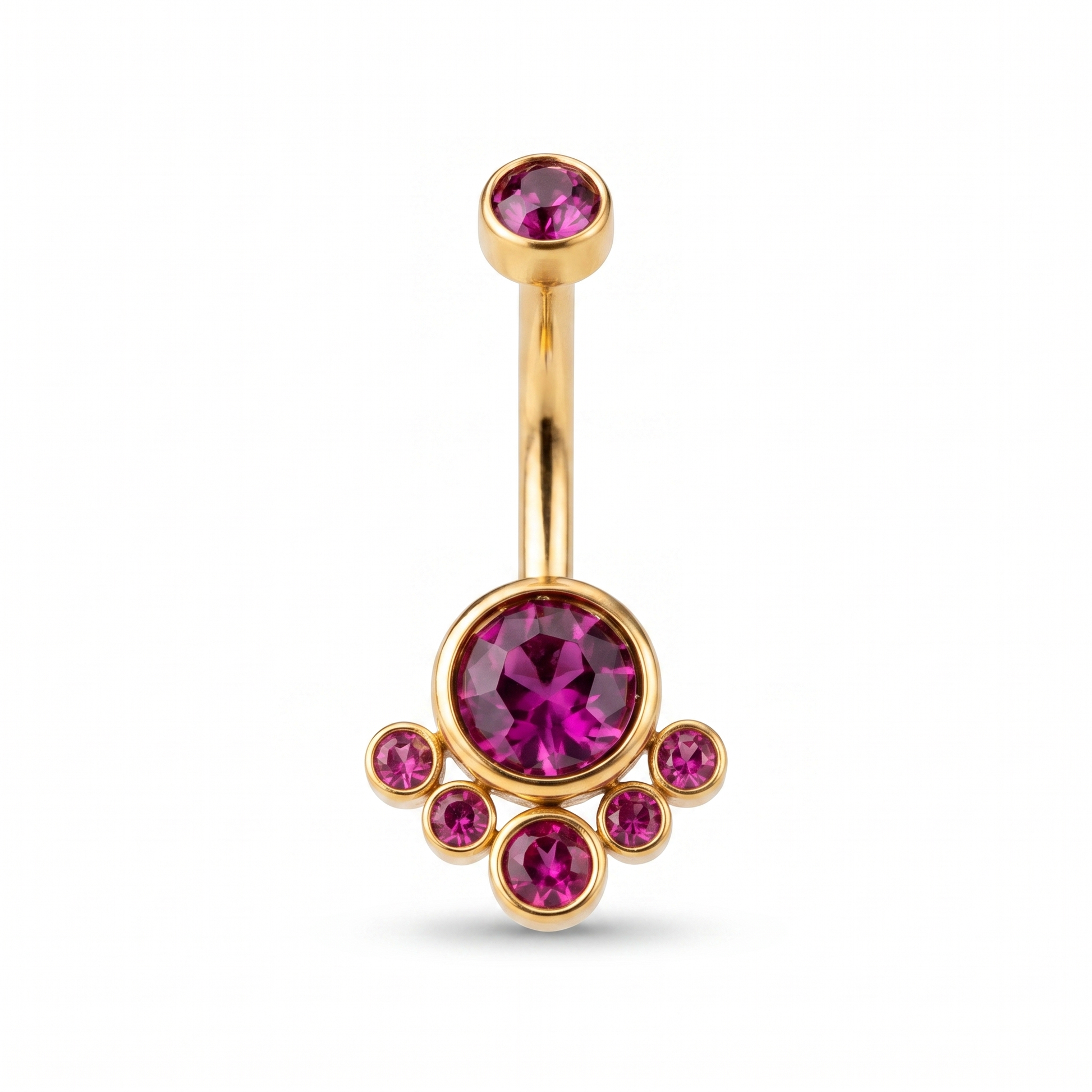 Crystal Solitaire belly button ring in gold purple — white background packshot, G23 titanium 14G