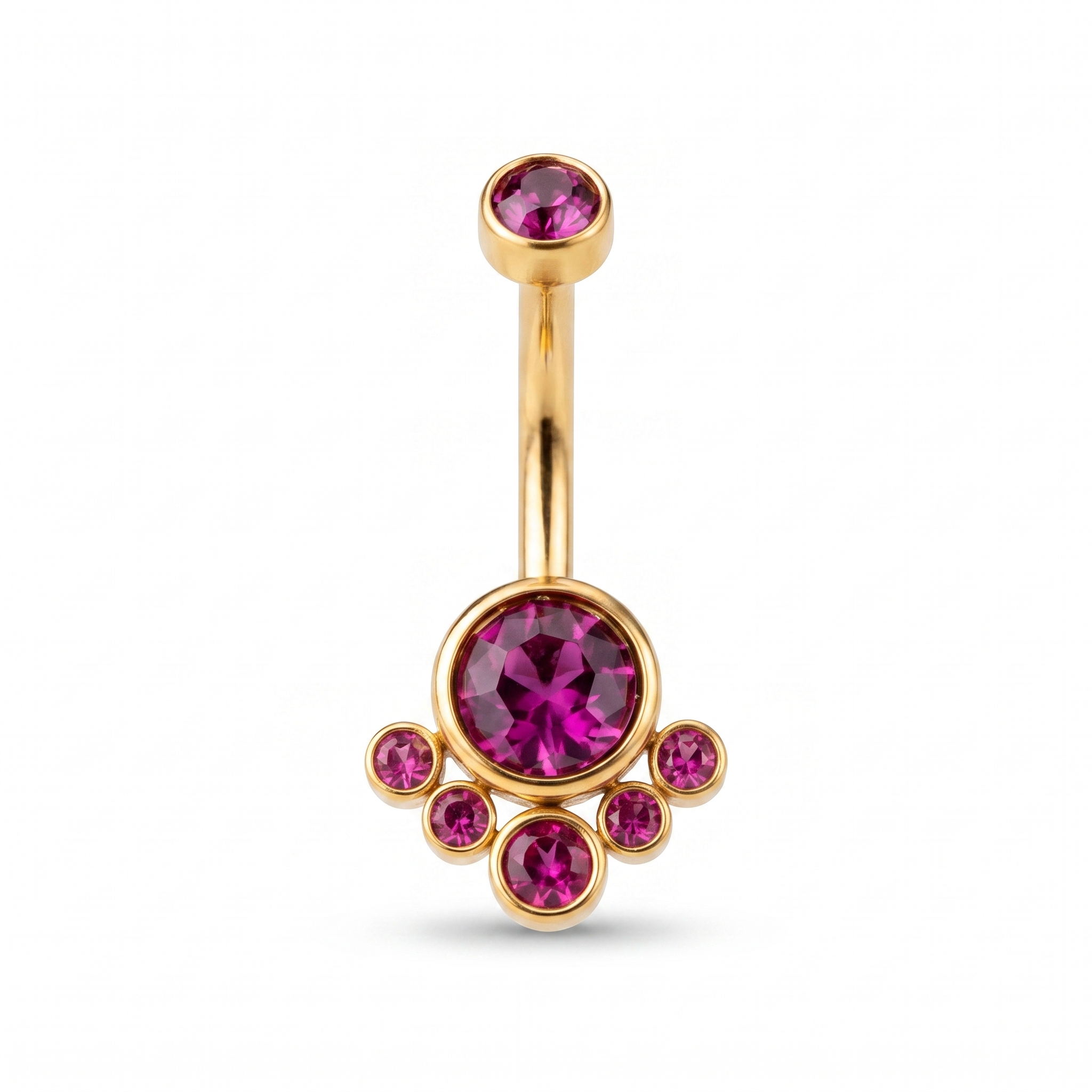 Crystal Solitaire belly button ring in gold purple — white background packshot, G23 titanium 14G